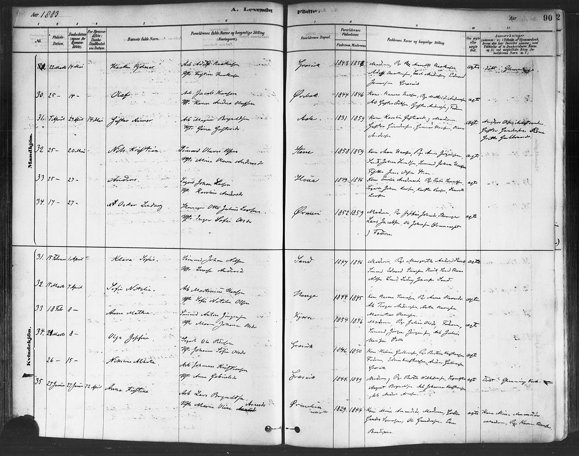 Onsøy prestekontor Kirkebøker, SAO/A-10914/F/Fa/L0005: Parish register (official) no. I 5, 1878-1898, p. 90