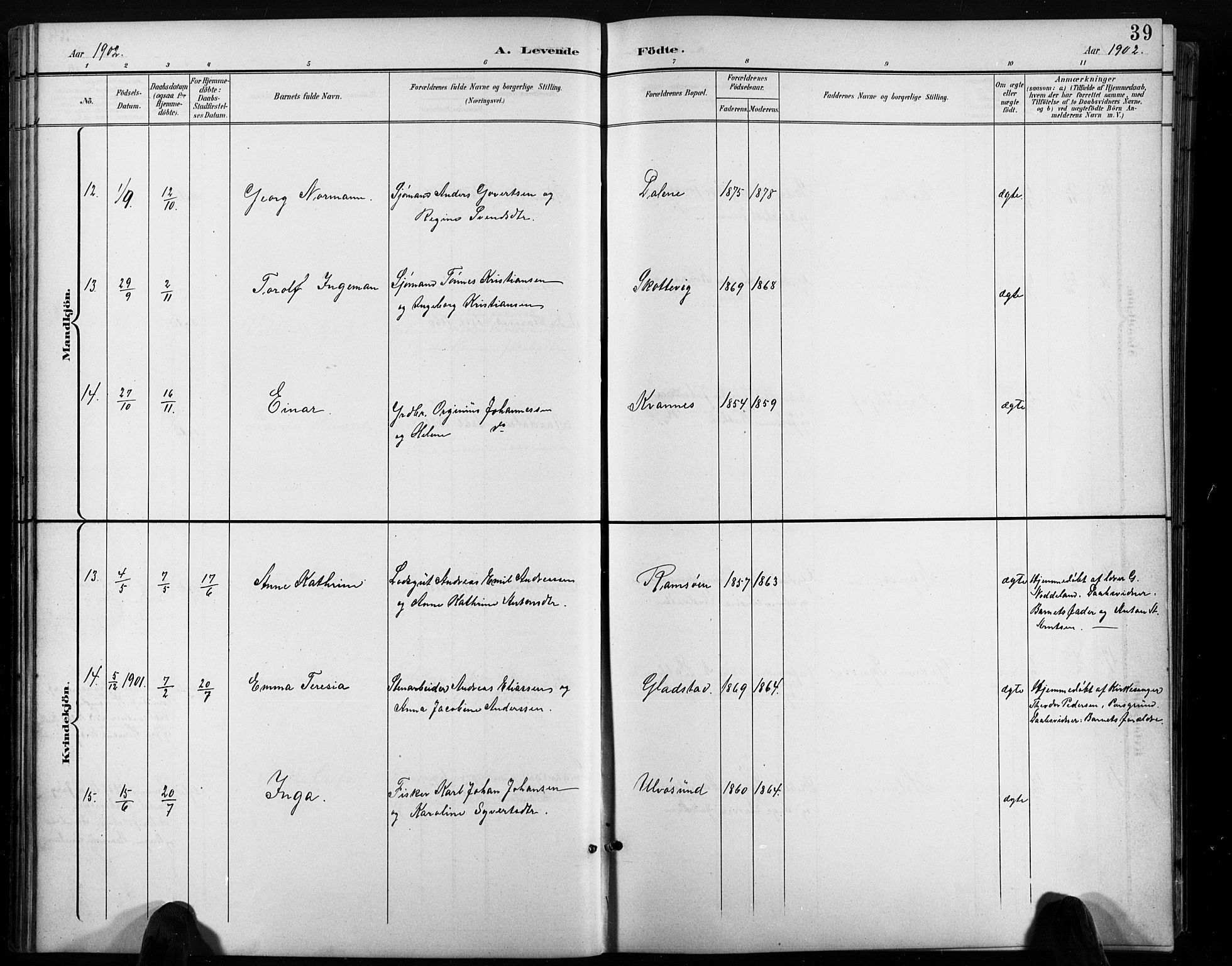 Høvåg sokneprestkontor, AV/SAK-1111-0025/F/Fb/L0005: Parish register (copy) no. B 5, 1898-1929, p. 39