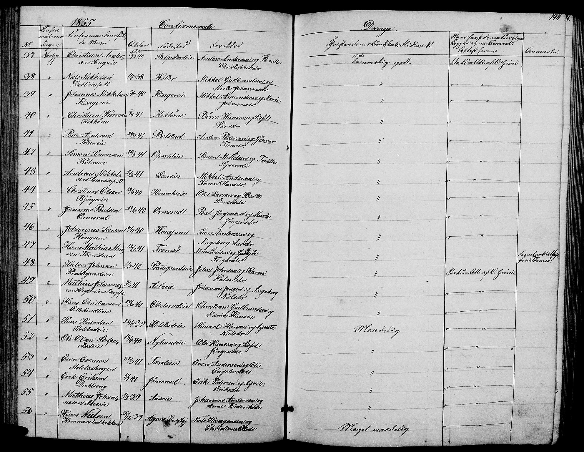 Ringsaker prestekontor, AV/SAH-PREST-014/L/La/L0006: Parish register (copy) no. 6, 1851-1860, p. 194