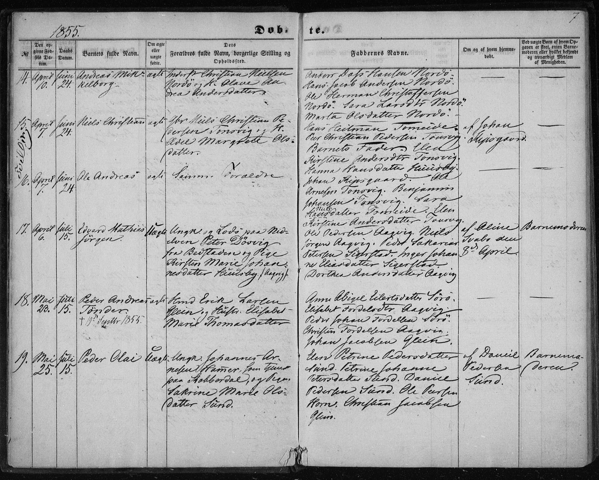 Ministerialprotokoller, klokkerbøker og fødselsregistre - Nordland, SAT/A-1459/835/L0523: Parish register (official) no. 835A01, 1855-1865, p. 7