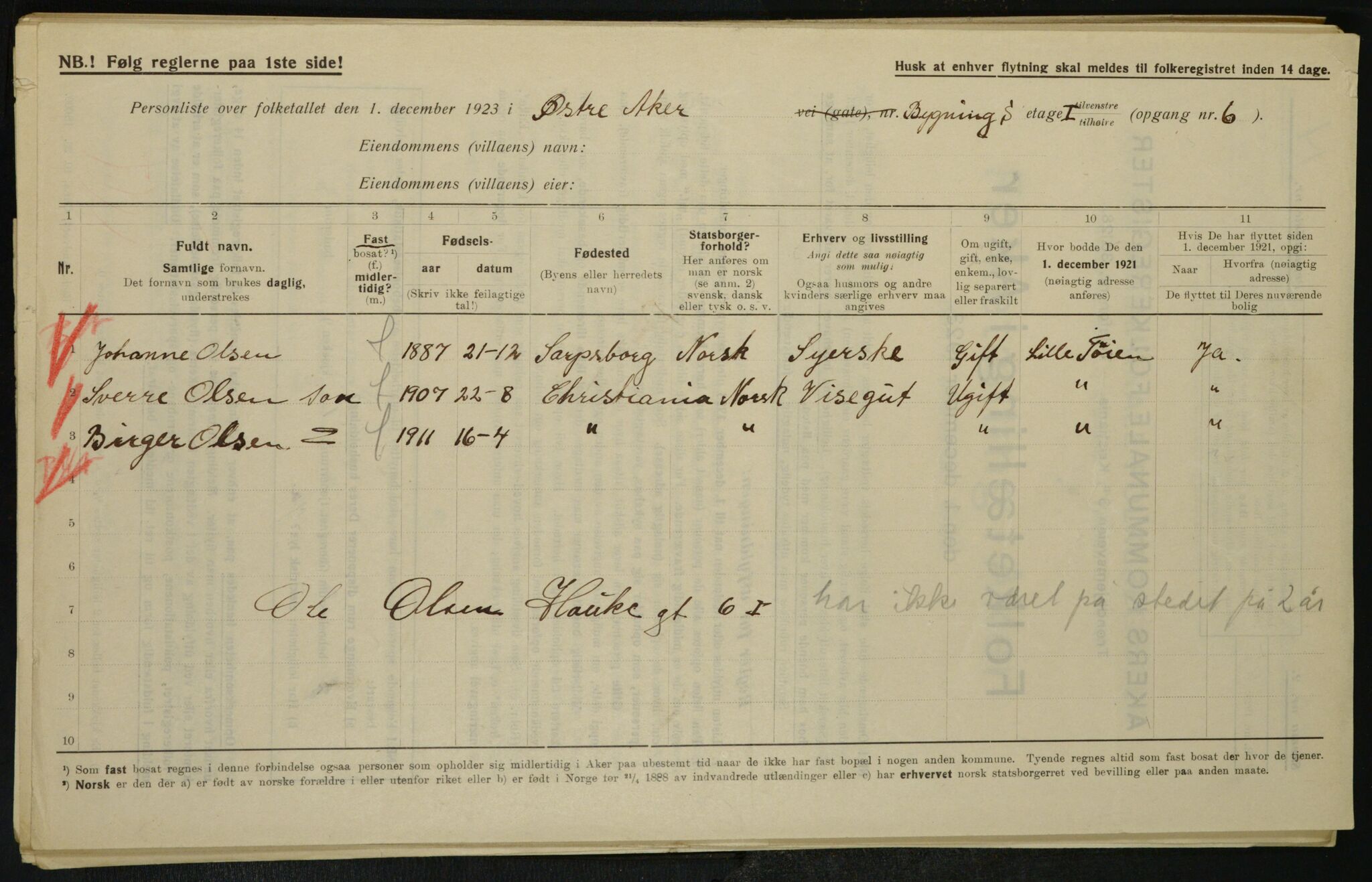 , Municipal Census 1923 for Aker, 1923, p. 26865