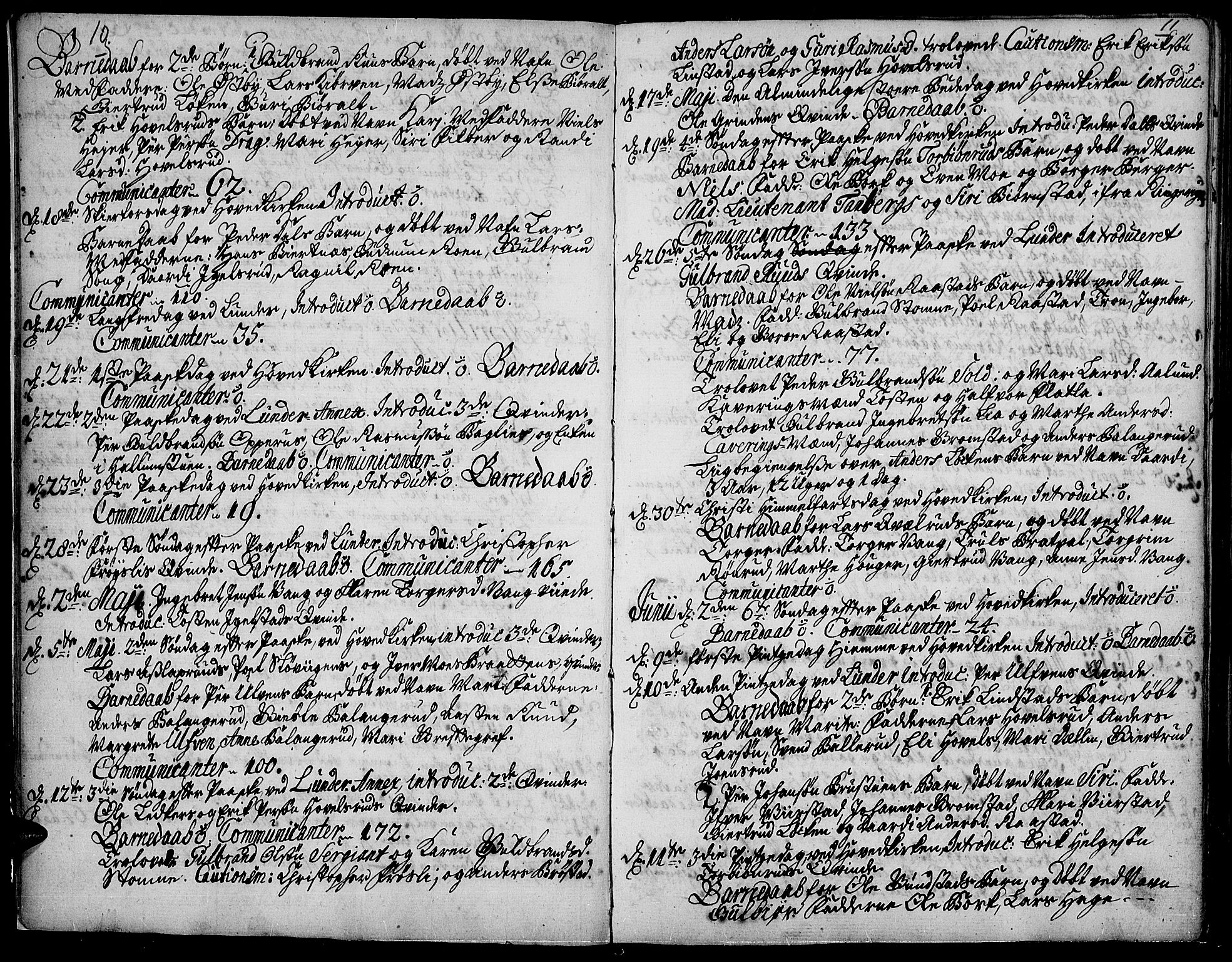 Jevnaker prestekontor, AV/SAH-PREST-116/H/Ha/Haa/L0002: Parish register (official) no. 2, 1725-1751, p. 10-11