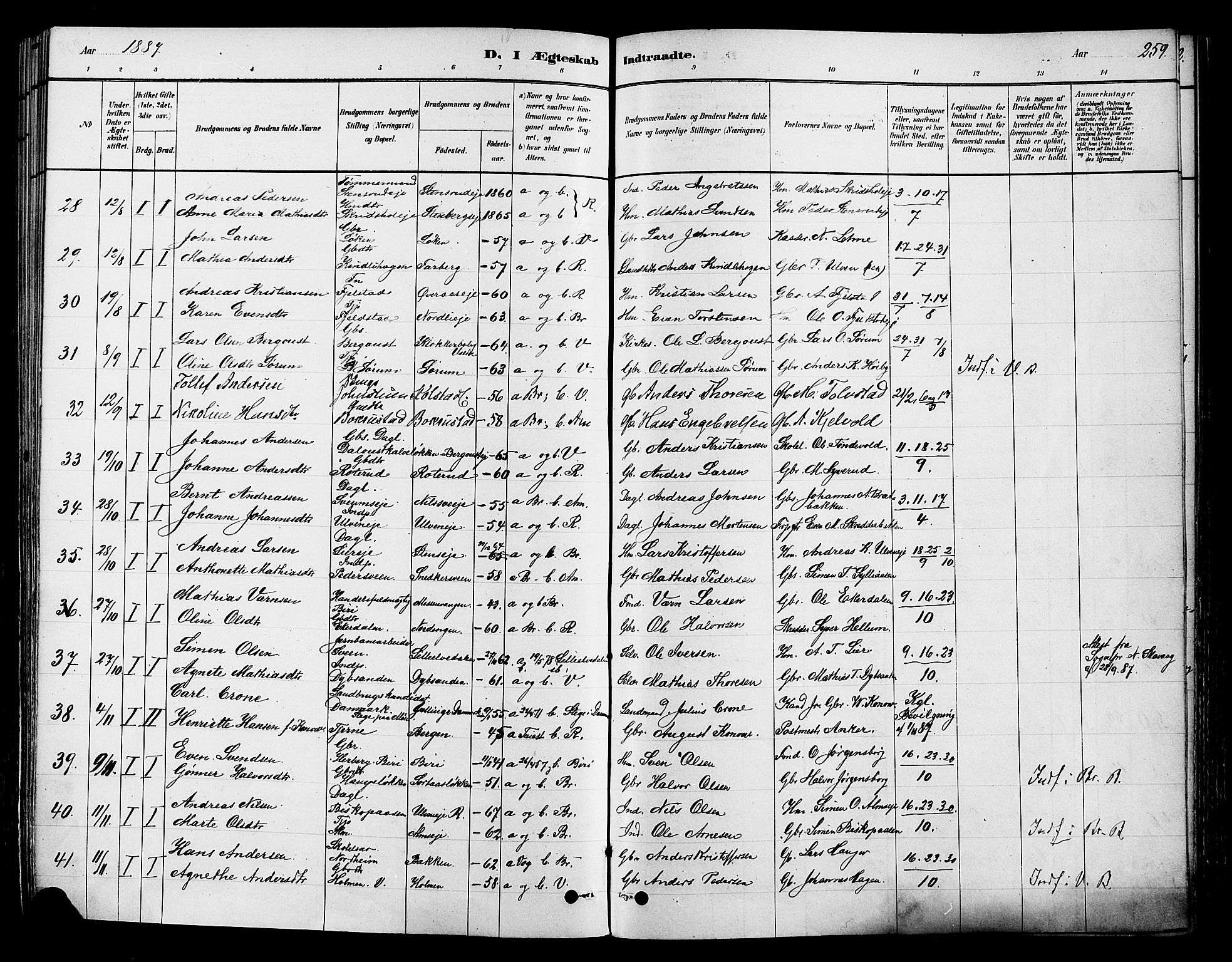 Ringsaker prestekontor, AV/SAH-PREST-014/K/Ka/L0012: Parish register (official) no. 12, 1879-1890, p. 259