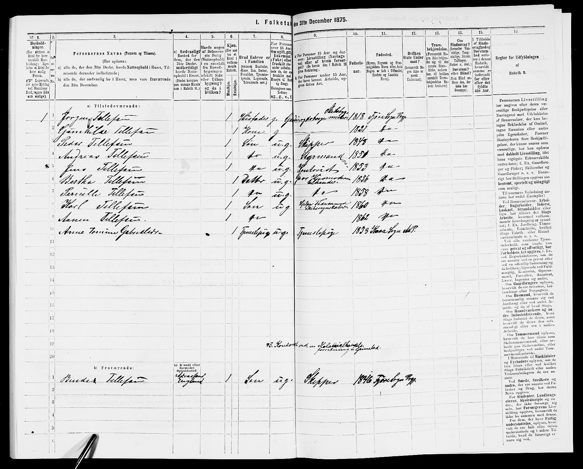 SAK, 1875 census for 0923L Fjære/Fjære, 1875, p. 720