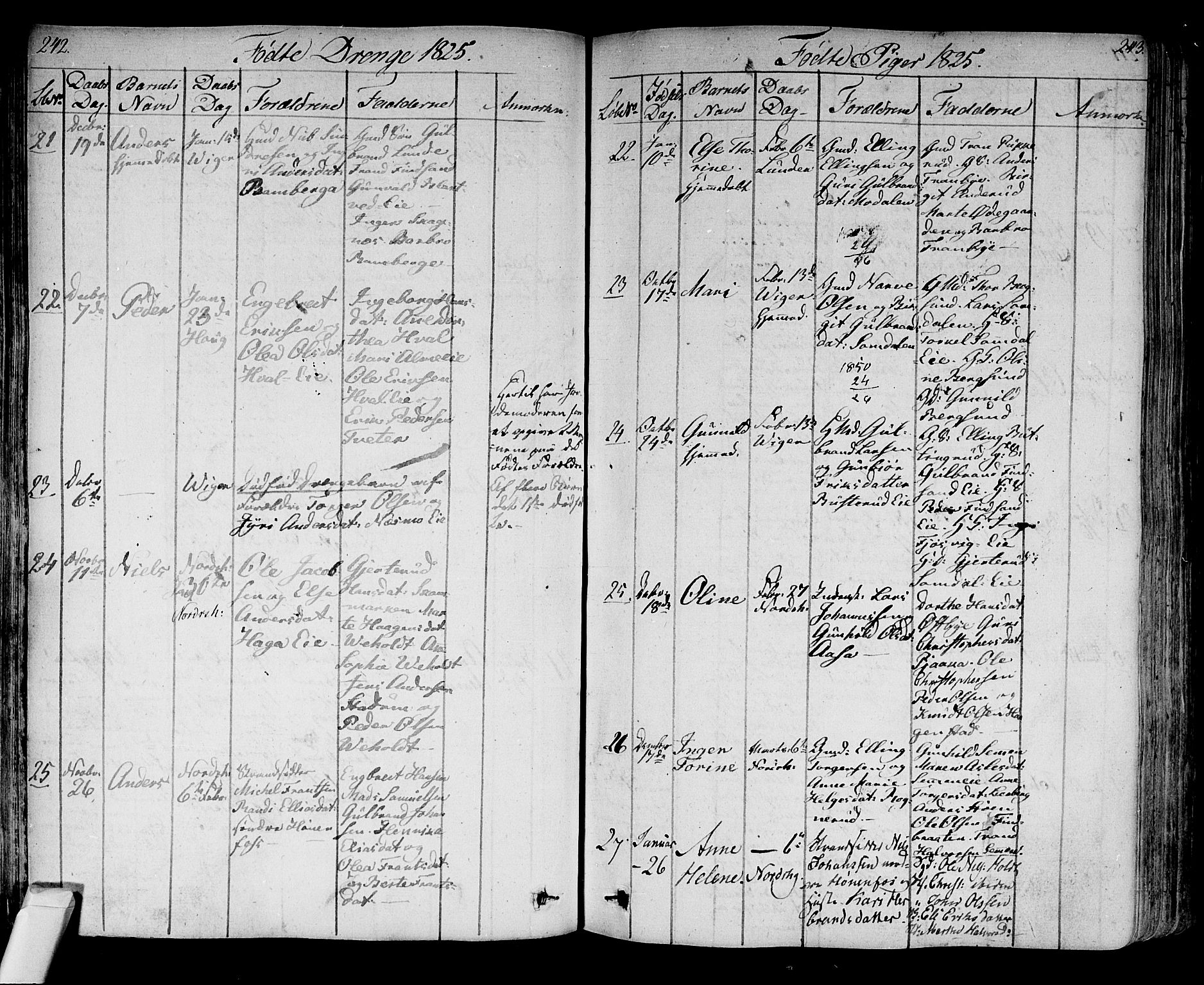 Norderhov kirkebøker, SAKO/A-237/F/Fa/L0009: Parish register (official) no. 9, 1819-1837, p. 242-243