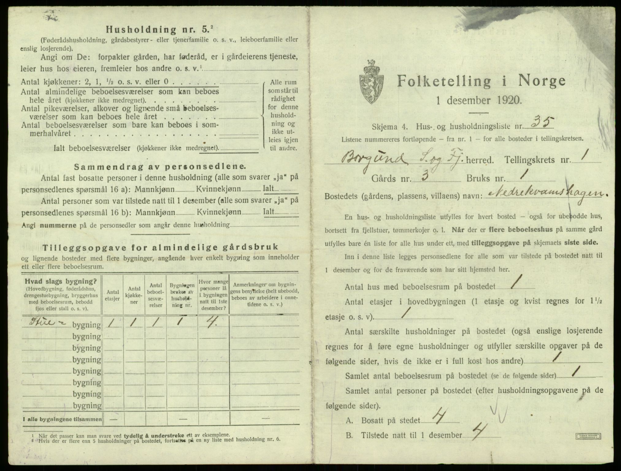 SAB, 1920 census for Borgund, 1920, p. 86