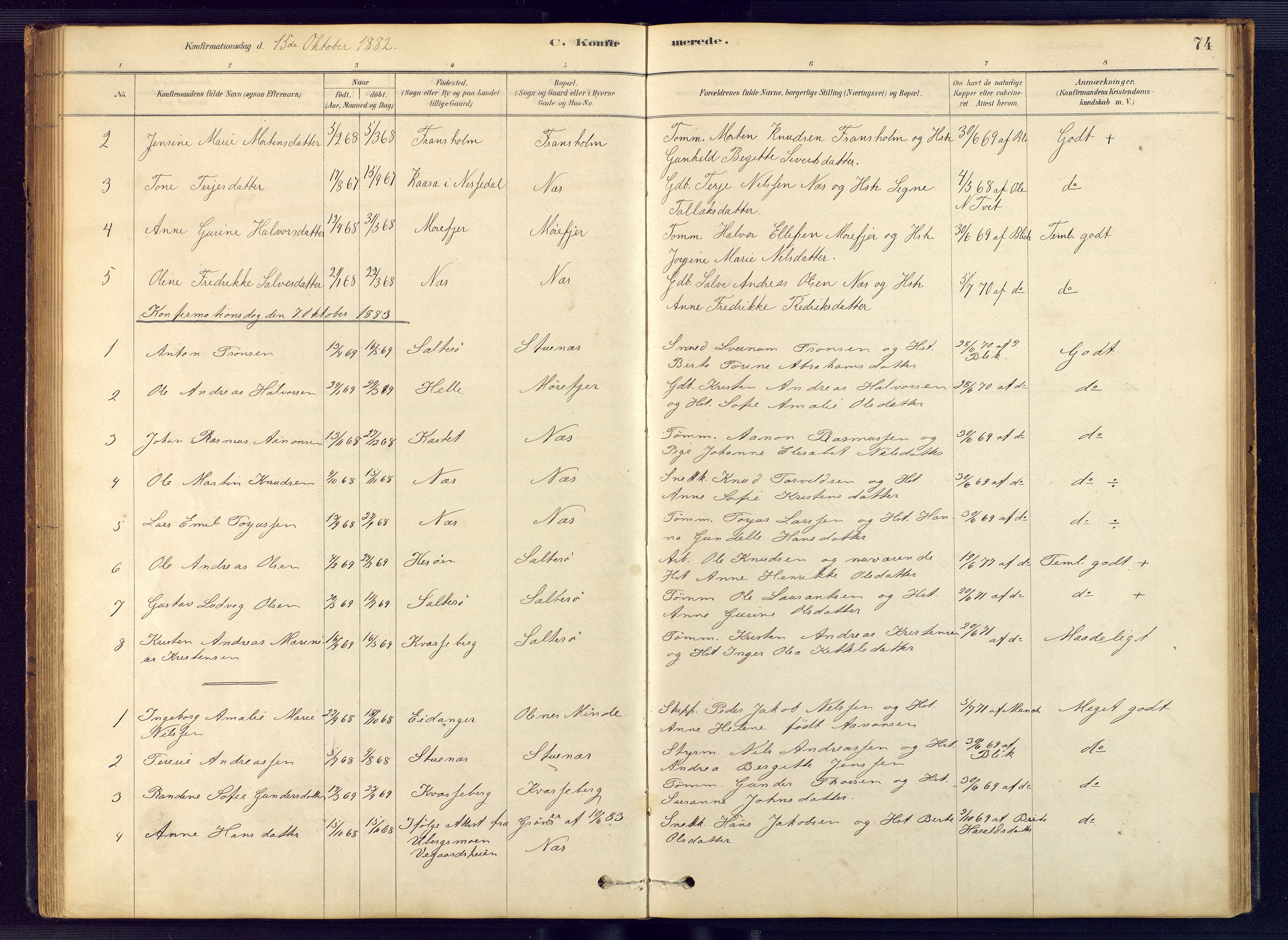 Austre Moland sokneprestkontor, SAK/1111-0001/F/Fb/Fbb/L0001: Parish register (copy) no. B 1, 1878-1904, p. 74