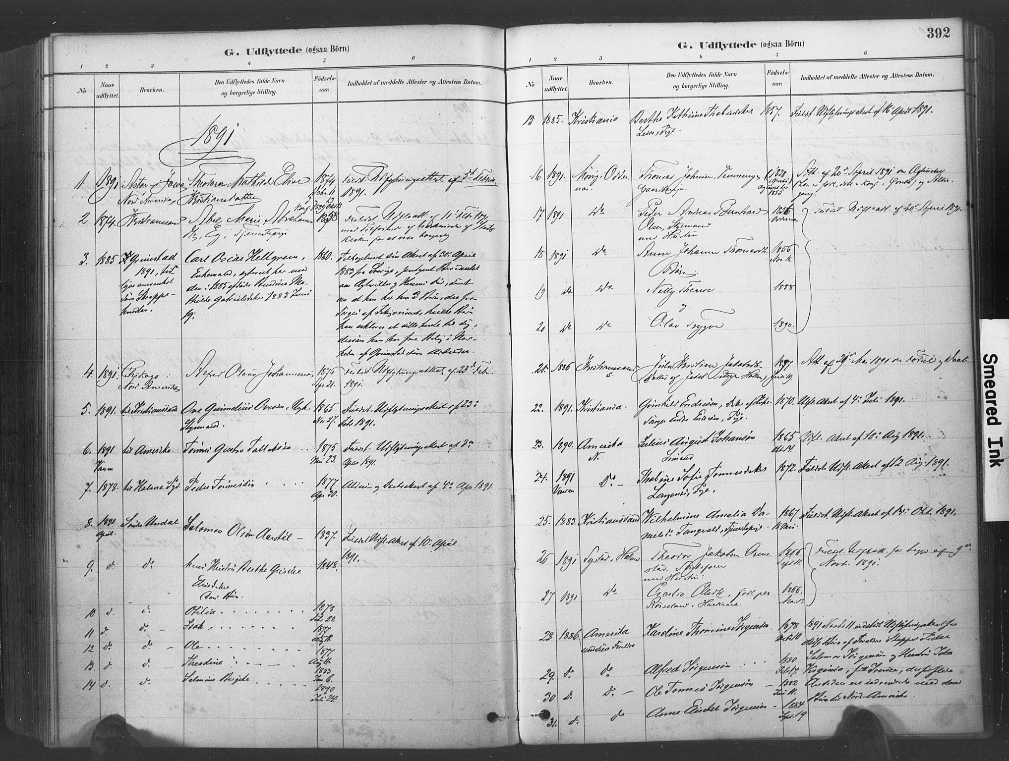 Søgne sokneprestkontor, SAK/1111-0037/F/Fa/Fab/L0012: Parish register (official) no. A 12, 1880-1891, p. 392