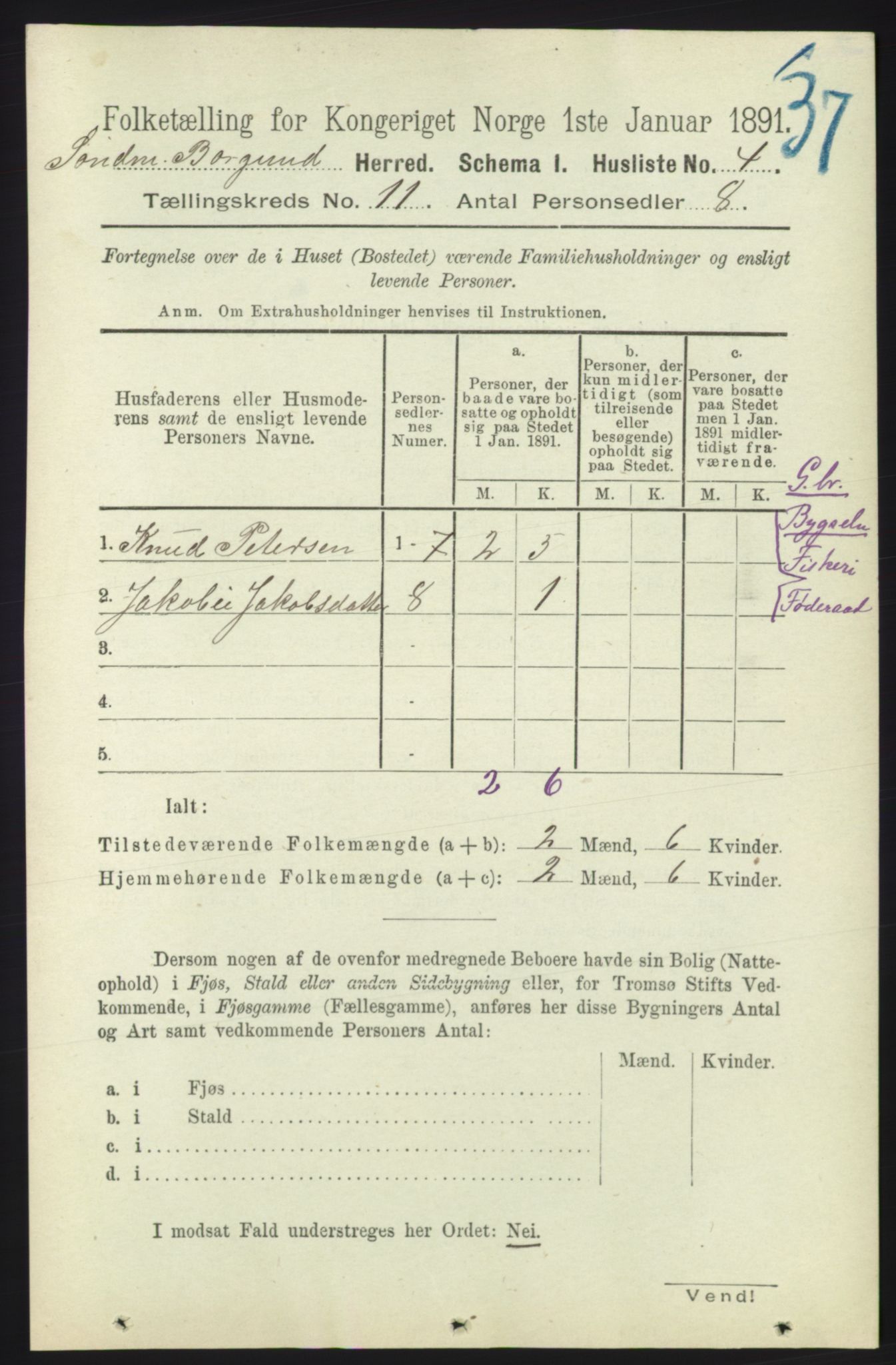 RA, 1891 census for 1531 Borgund, 1891, p. 2692