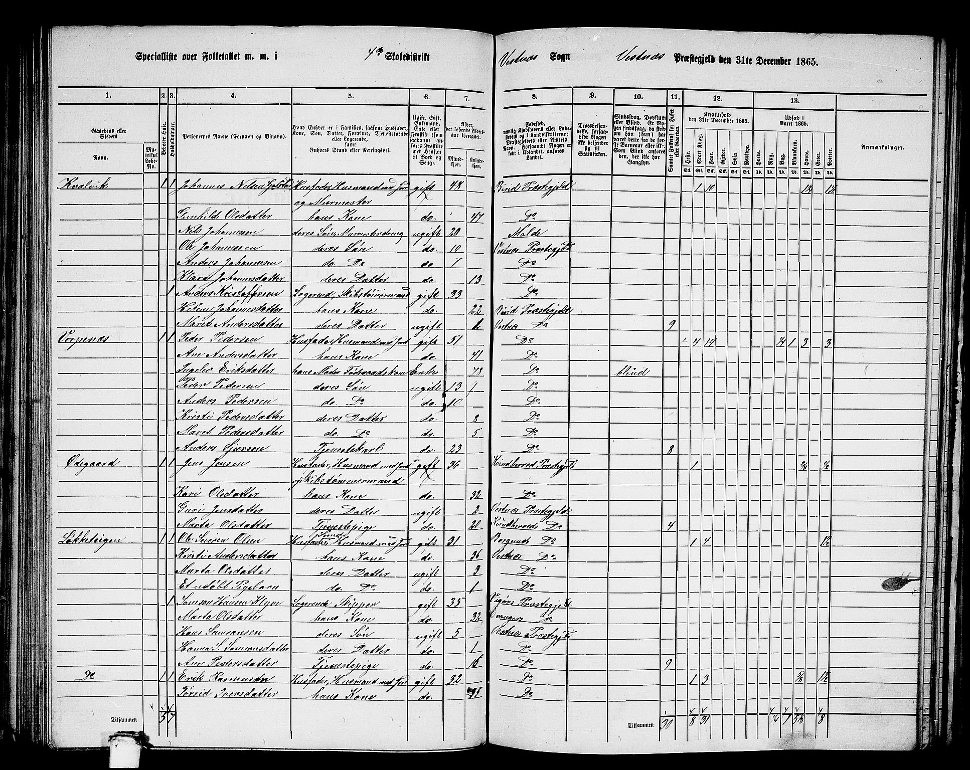 RA, 1865 census for Vestnes, 1865, p. 94