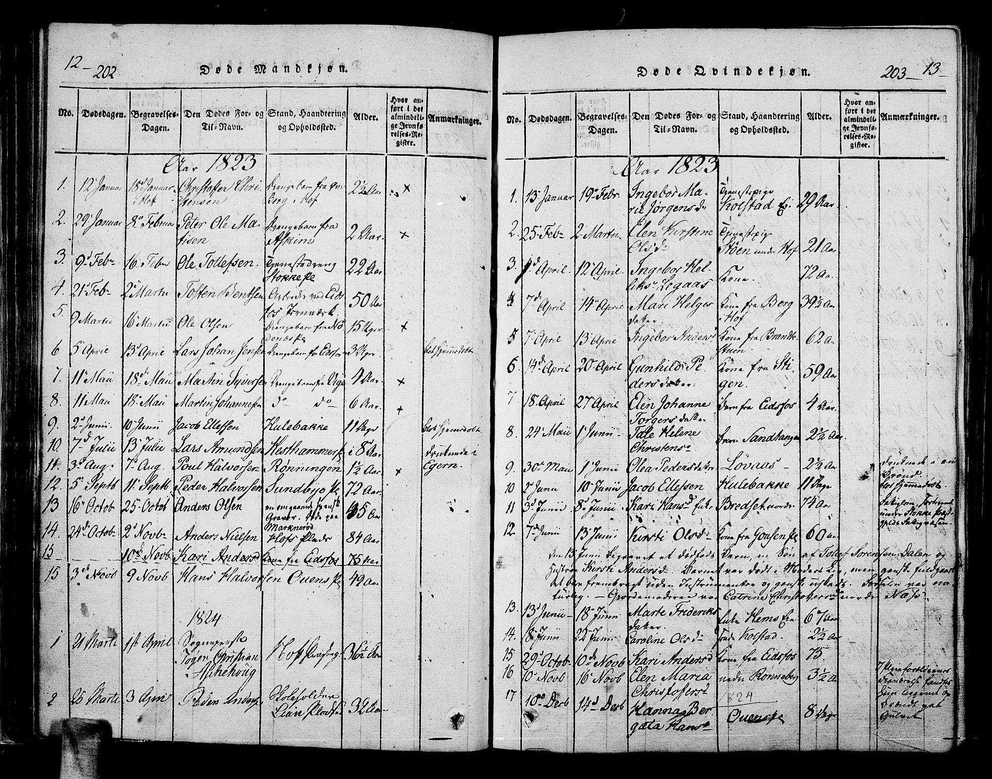 Hof kirkebøker, SAKO/A-64/F/Fa/L0004: Parish register (official) no. I 4, 1814-1843, p. 202-203