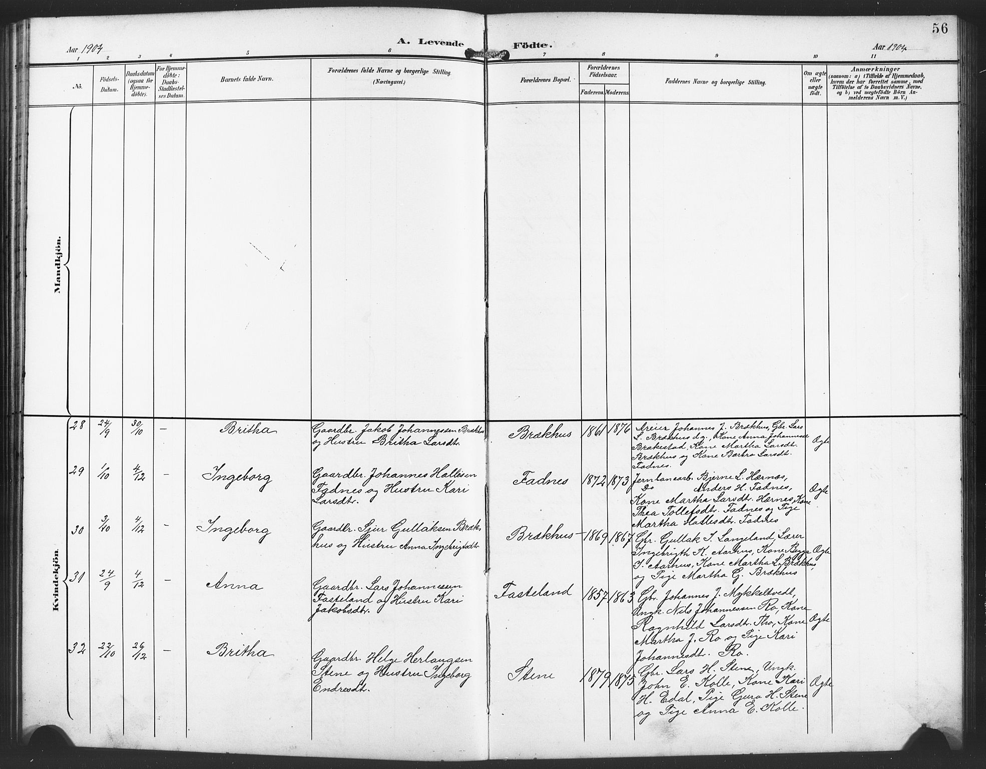 Evanger sokneprestembete, SAB/A-99924: Parish register (copy) no. A 5, 1897-1917, p. 56