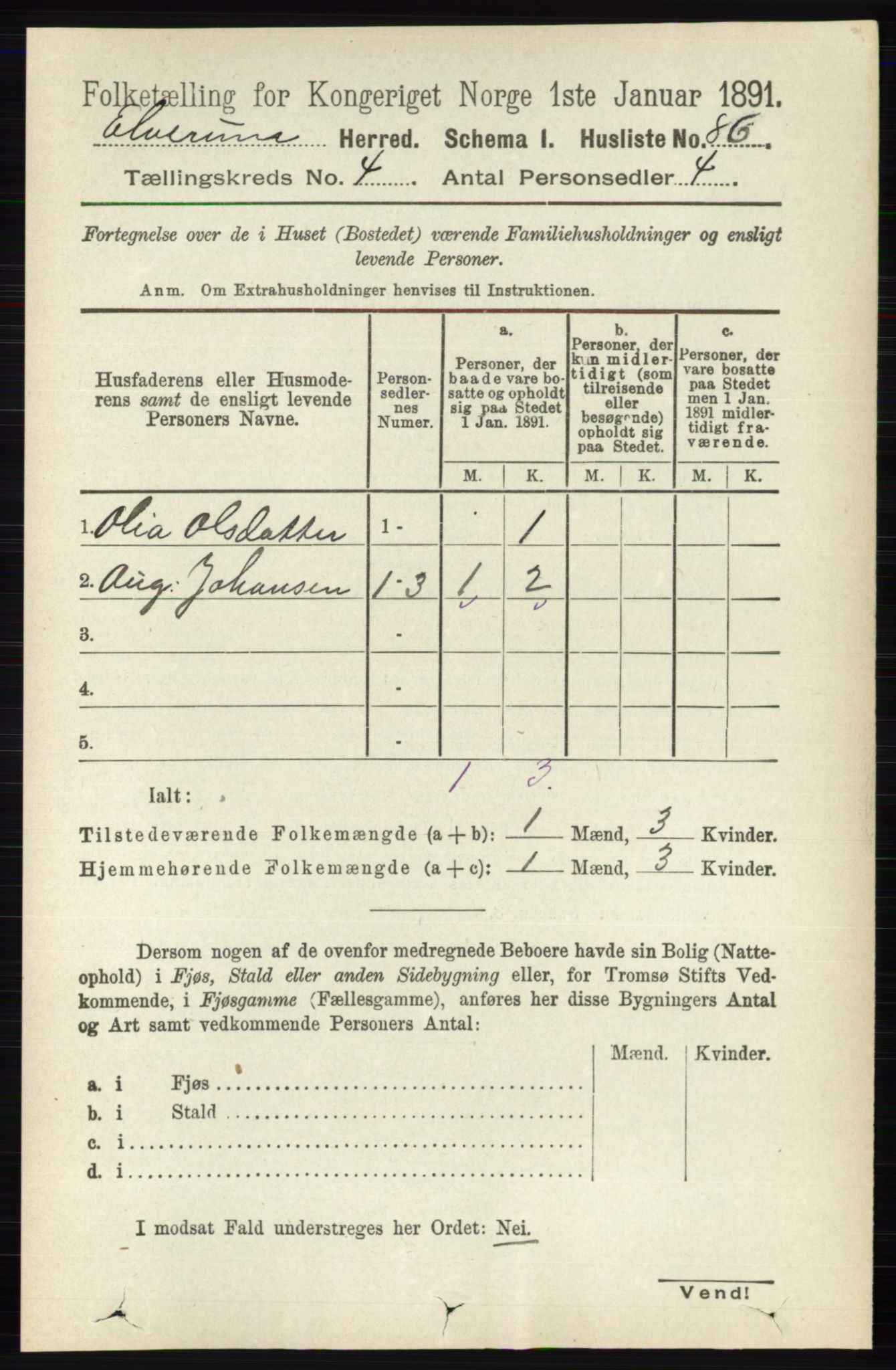 RA, 1891 census for 0427 Elverum, 1891, p. 2362