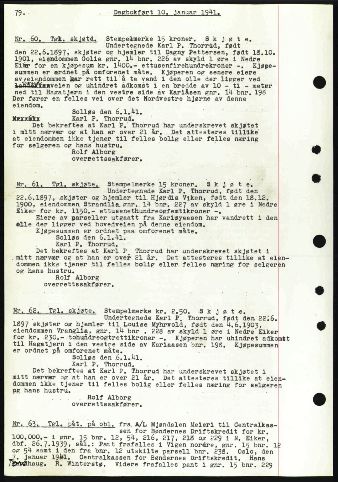 Eiker, Modum og Sigdal sorenskriveri, SAKO/A-123/G/Ga/Gab/L0043: Mortgage book no. A13, 1940-1941, Diary no: : 60/1941