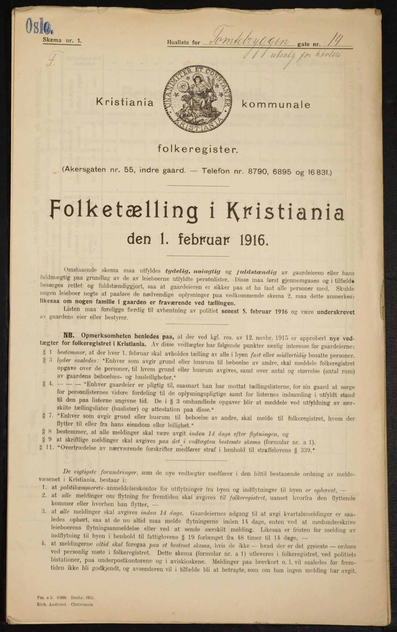 OBA, Municipal Census 1916 for Kristiania, 1916, p. 116628