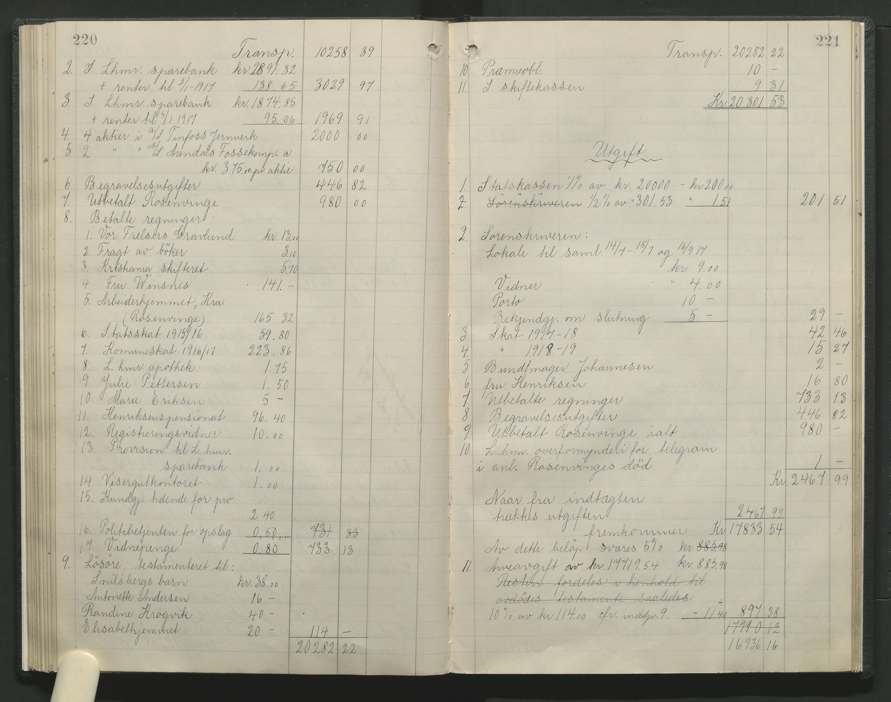 Sør-Gudbrandsdal tingrett, SAH/TING-004/J/Ja/Jag/L0001: Skifteutlodningsprotokoll - Lillehammer by, 1903-1923, p. 220-221