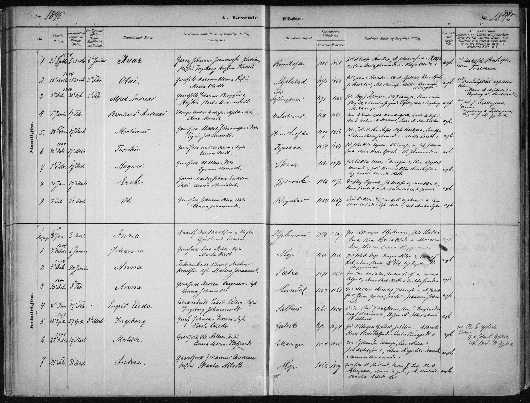 Hamre sokneprestembete, SAB/A-75501/H/Ha/Haa/Haab/L0001: Parish register (official) no. B  1, 1882-1905, p. 86