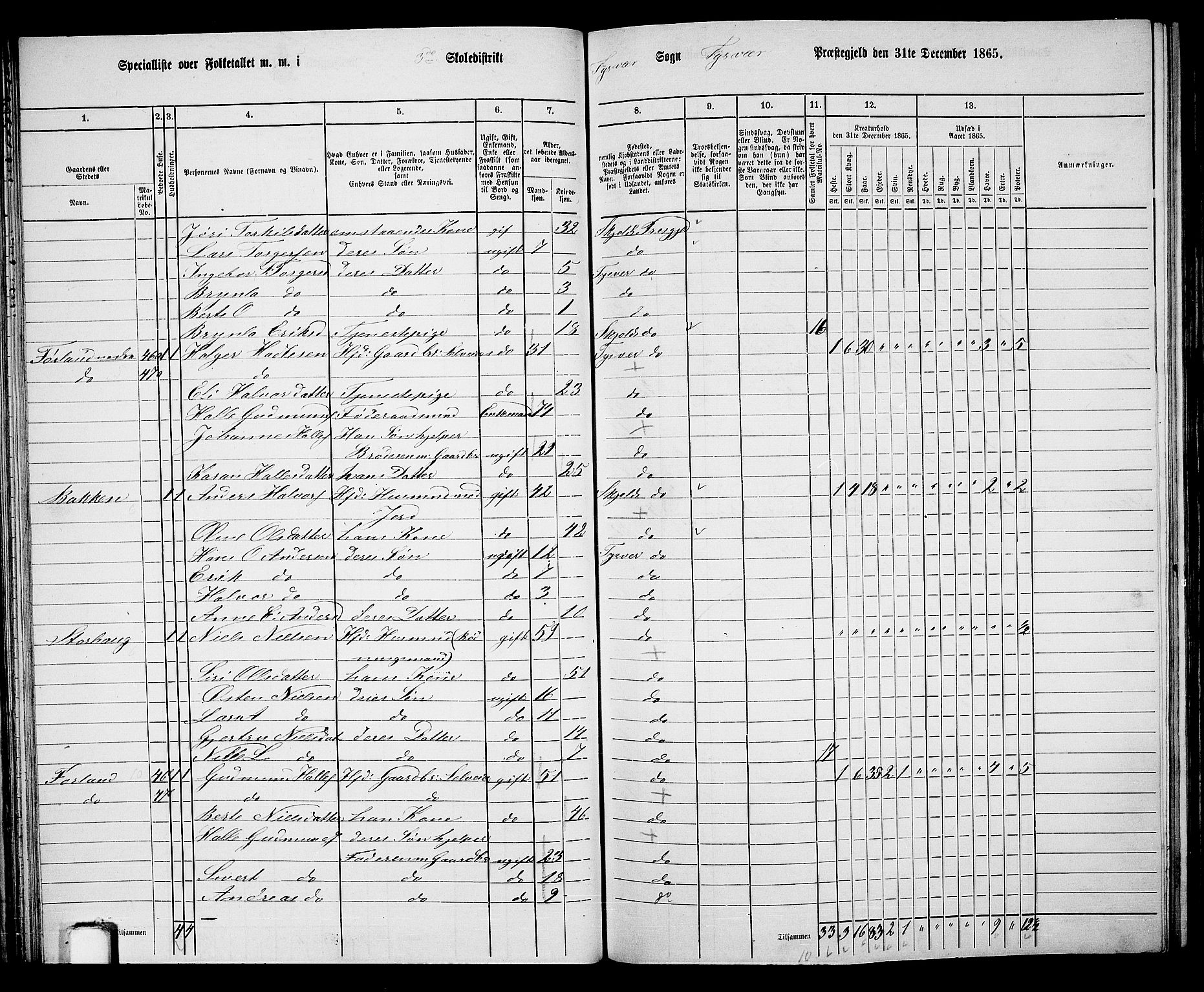 RA, 1865 census for Tysvær, 1865, p. 45