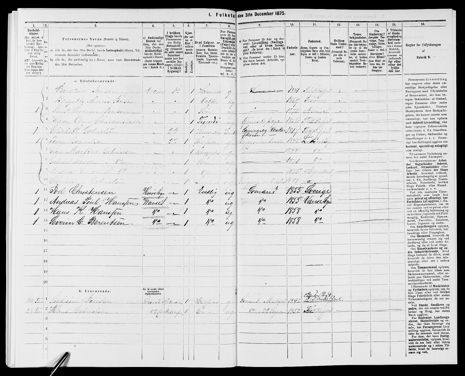 SAK, 1875 census for 0903P Arendal, 1875, p. 690