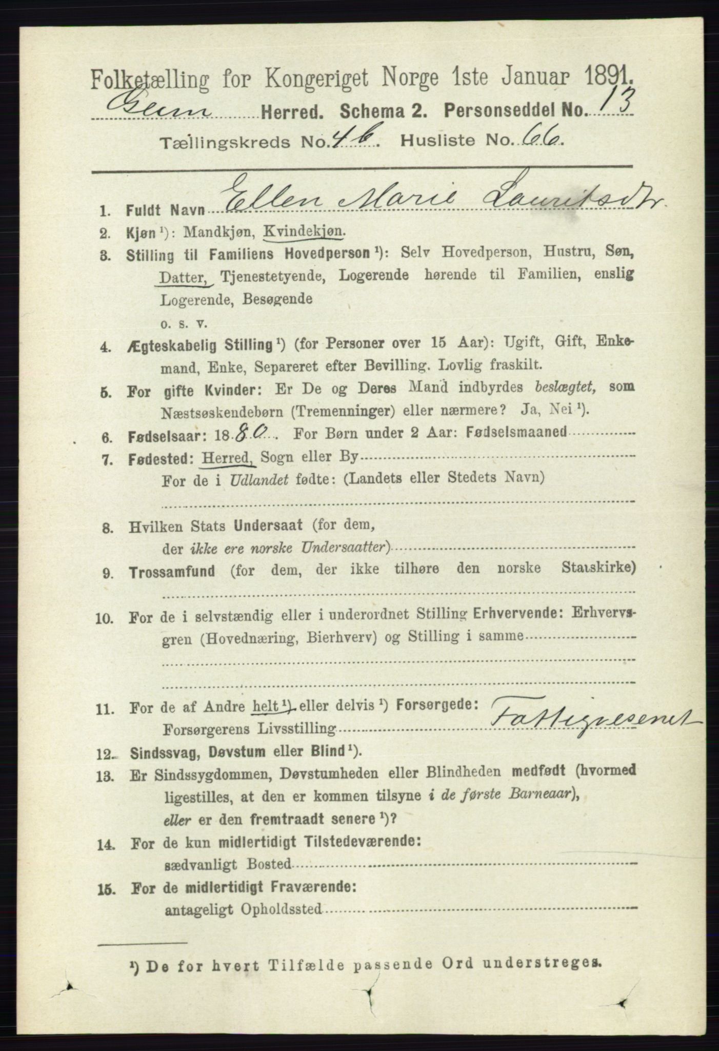 RA, 1891 census for 0132 Glemmen, 1891, p. 5561