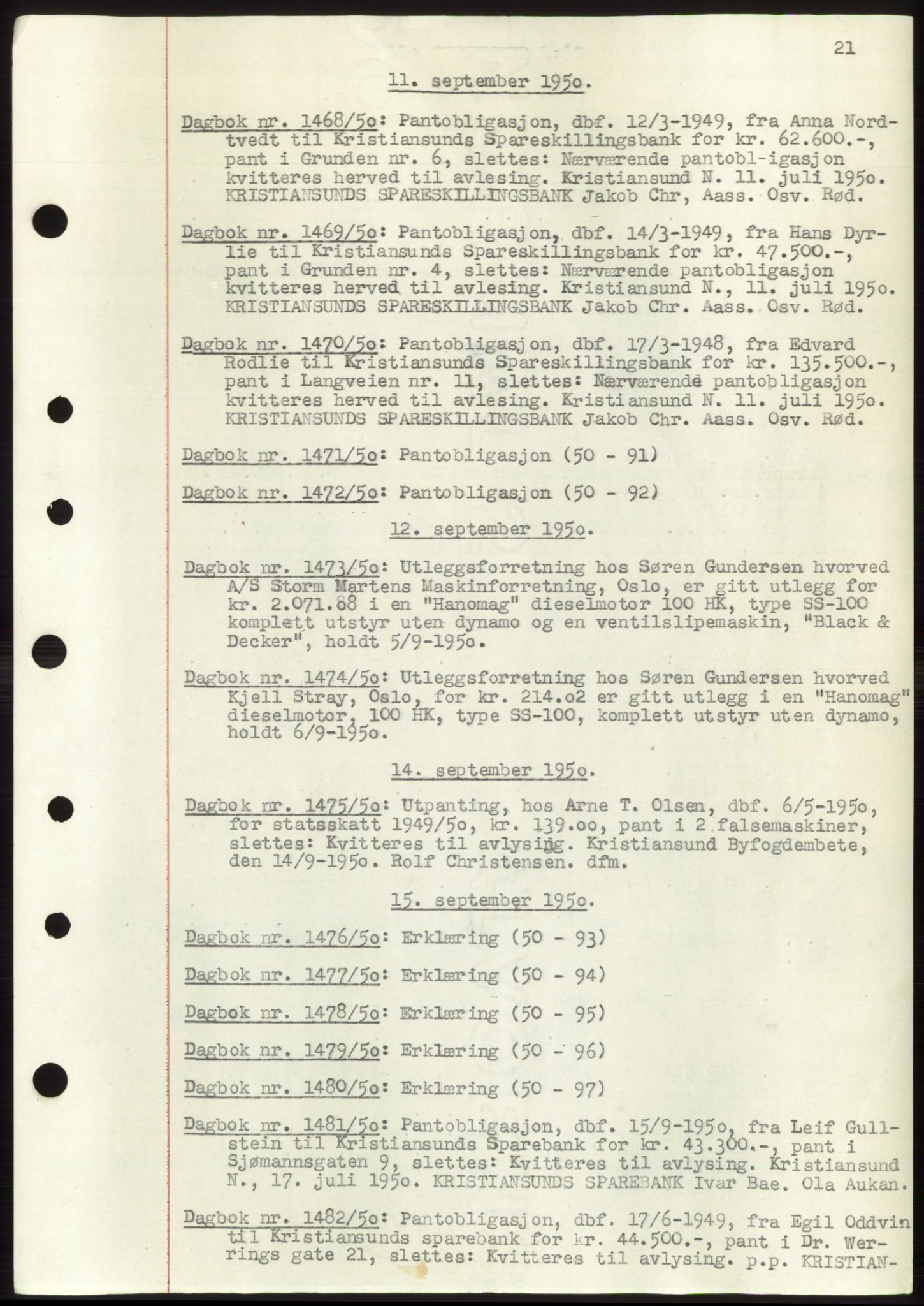 Kristiansund byfogd, AV/SAT-A-4587/A/27: Mortgage book no. 49, 1950-1950, Deed date: 11.09.1950