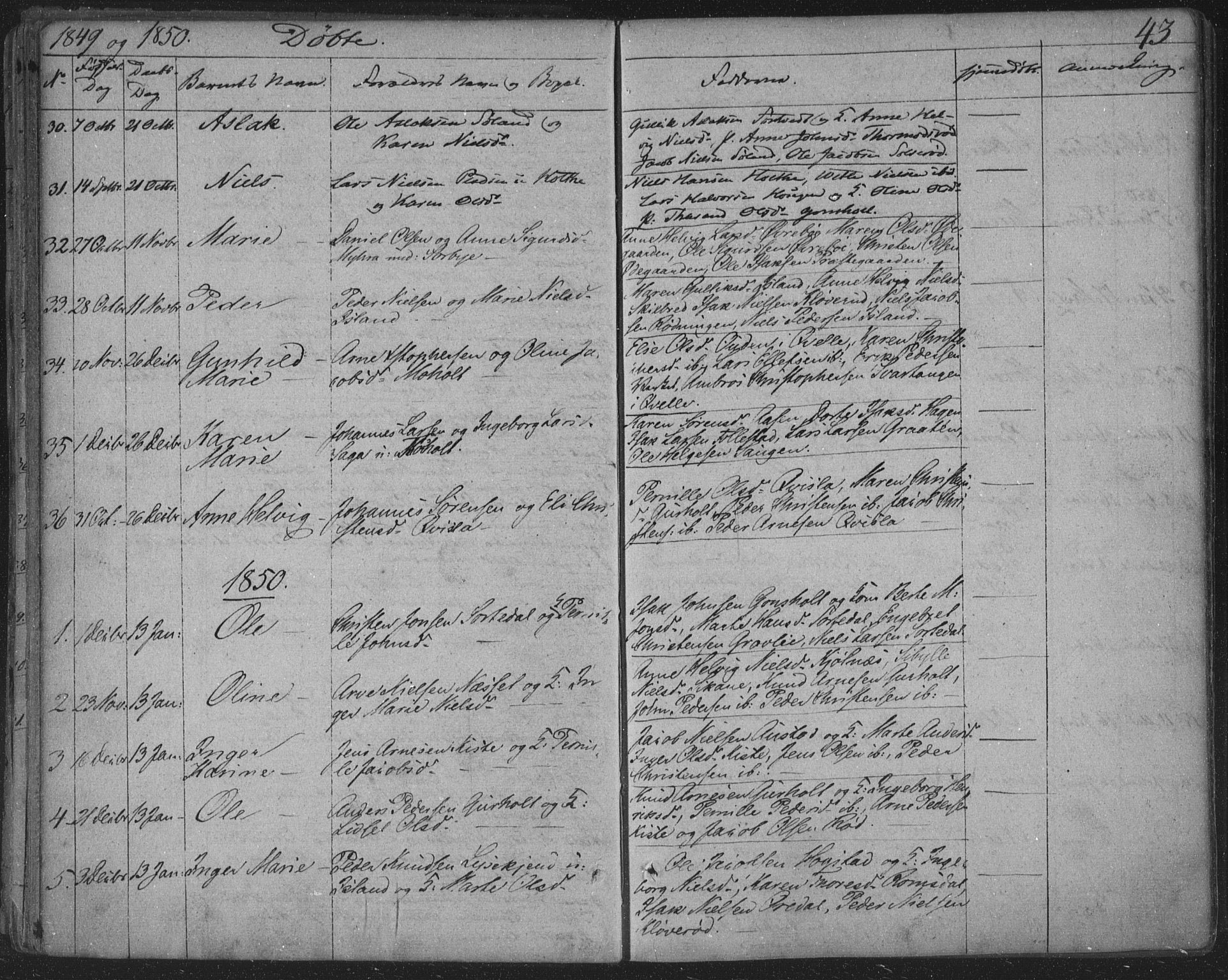Siljan kirkebøker, SAKO/A-300/F/Fa/L0001: Parish register (official) no. 1, 1831-1870, p. 43