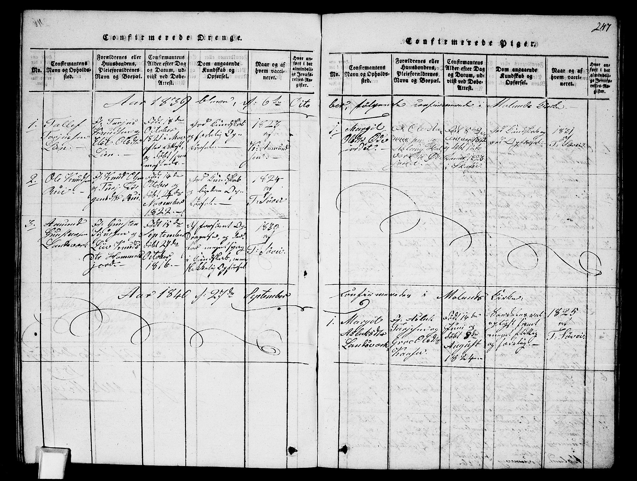 Fyresdal kirkebøker, AV/SAKO-A-263/G/Ga/L0002: Parish register (copy) no. I 2, 1815-1857, p. 247