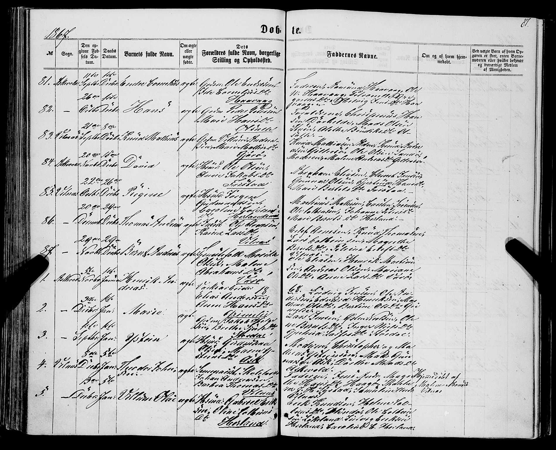 Askvoll sokneprestembete, AV/SAB-A-79501/H/Haa/Haaa/L0012: Parish register (official) no. A 12, 1859-1878, p. 87