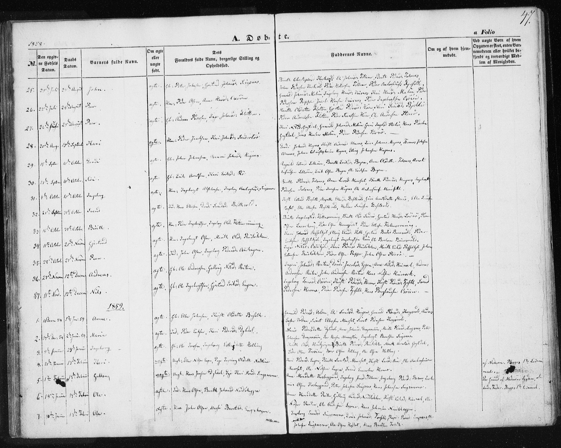 Ministerialprotokoller, klokkerbøker og fødselsregistre - Sør-Trøndelag, SAT/A-1456/685/L0964: Parish register (official) no. 685A06 /2, 1846-1859, p. 47