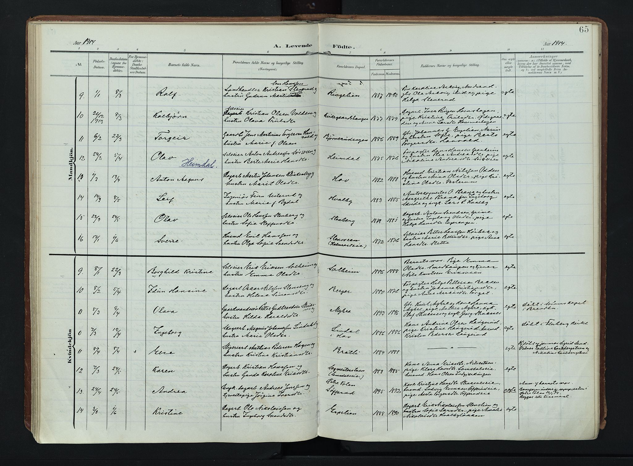 Søndre Land prestekontor, AV/SAH-PREST-122/K/L0007: Parish register (official) no. 7, 1905-1914, p. 65