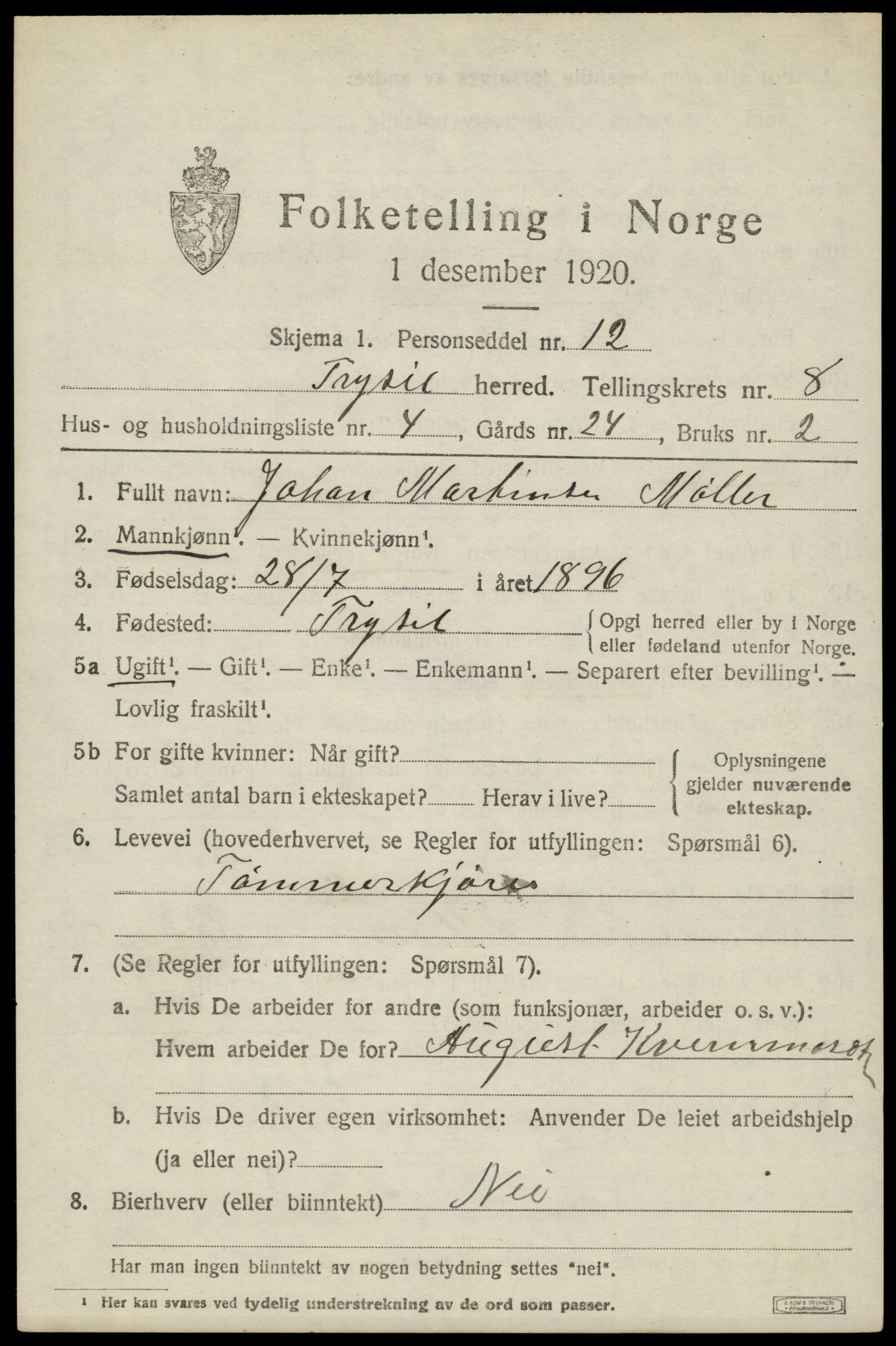 SAH, 1920 census for Trysil, 1920, p. 6289