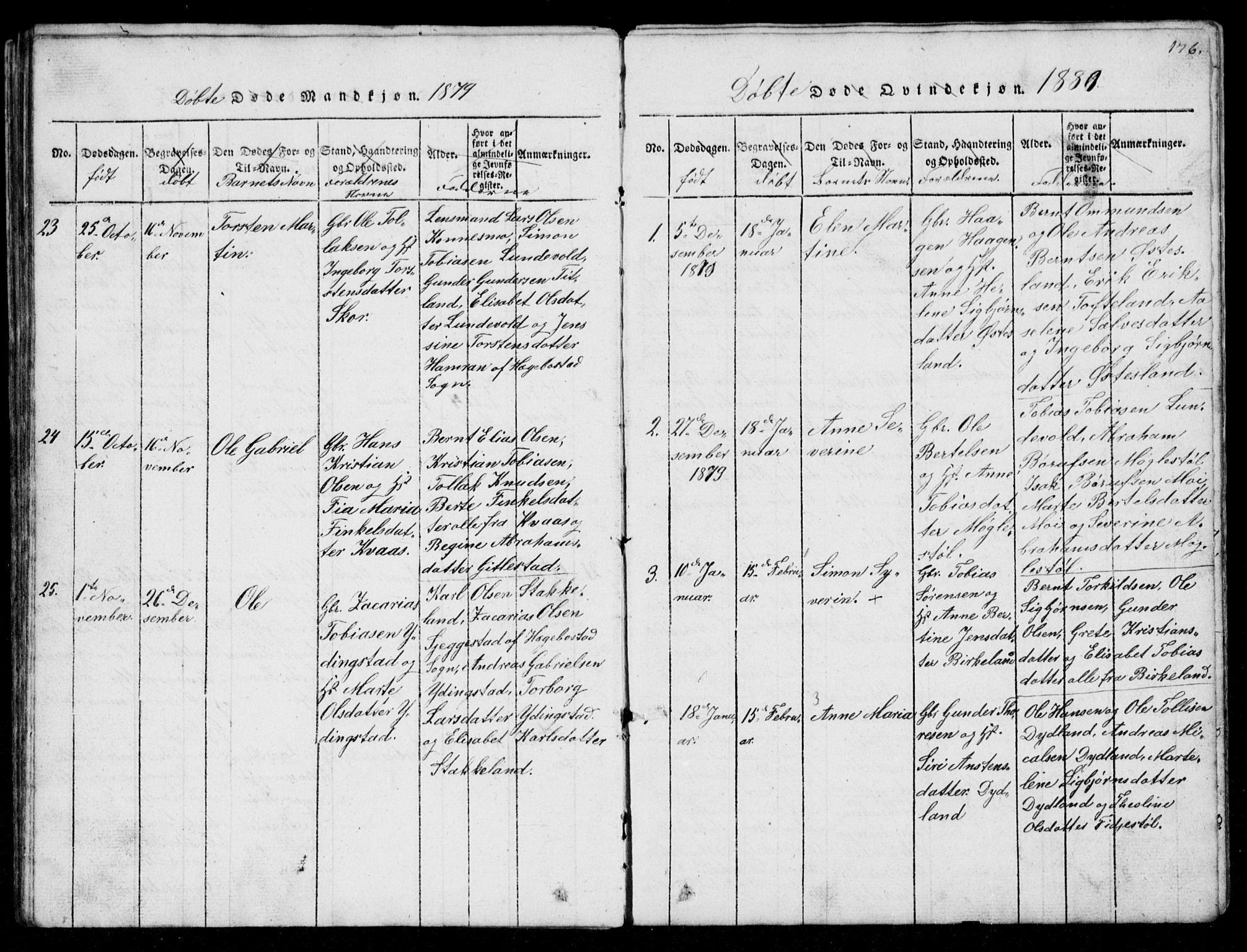 Lyngdal sokneprestkontor, AV/SAK-1111-0029/F/Fb/Fbb/L0001: Parish register (copy) no. B 1, 1816-1900, p. 176