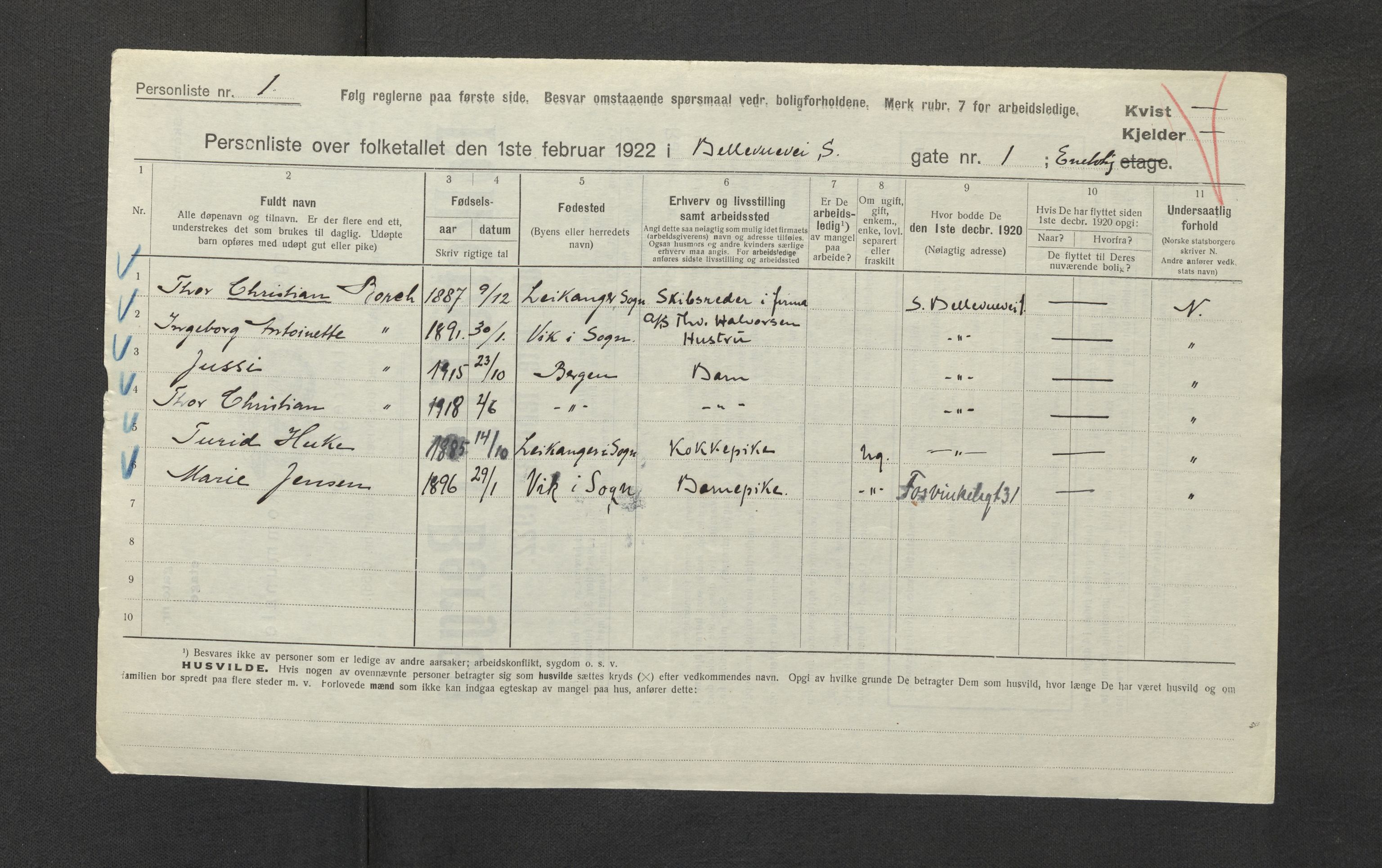 SAB, Municipal Census 1922 for Bergen, 1922, p. 2456