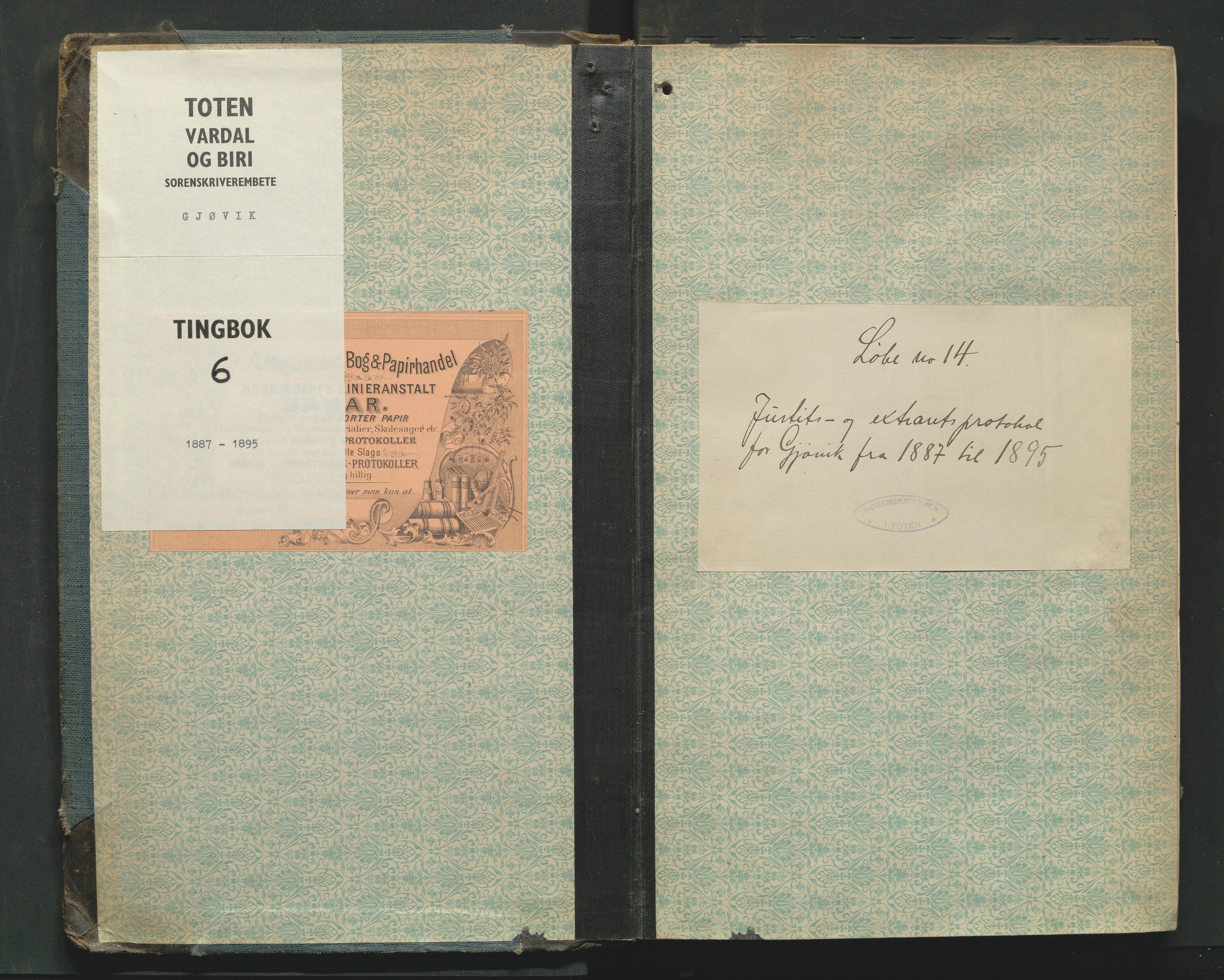 Toten tingrett, AV/SAH-TING-006/G/Gb/Gbb/L0006: Justis- og ekstrarettsprotokoll, 1887-1895