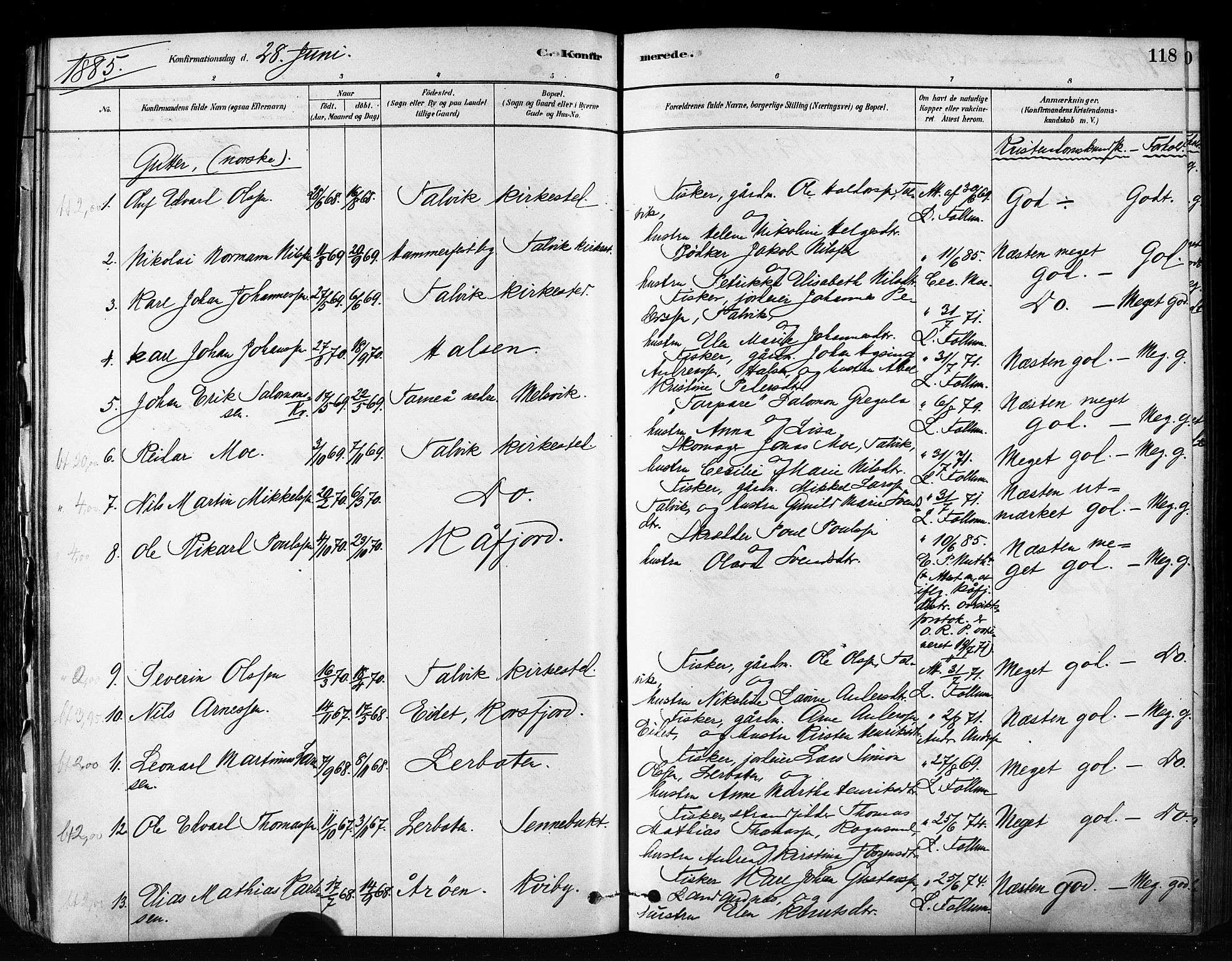 Talvik sokneprestkontor, SATØ/S-1337/H/Ha/L0012kirke: Parish register (official) no. 12, 1878-1886, p. 118