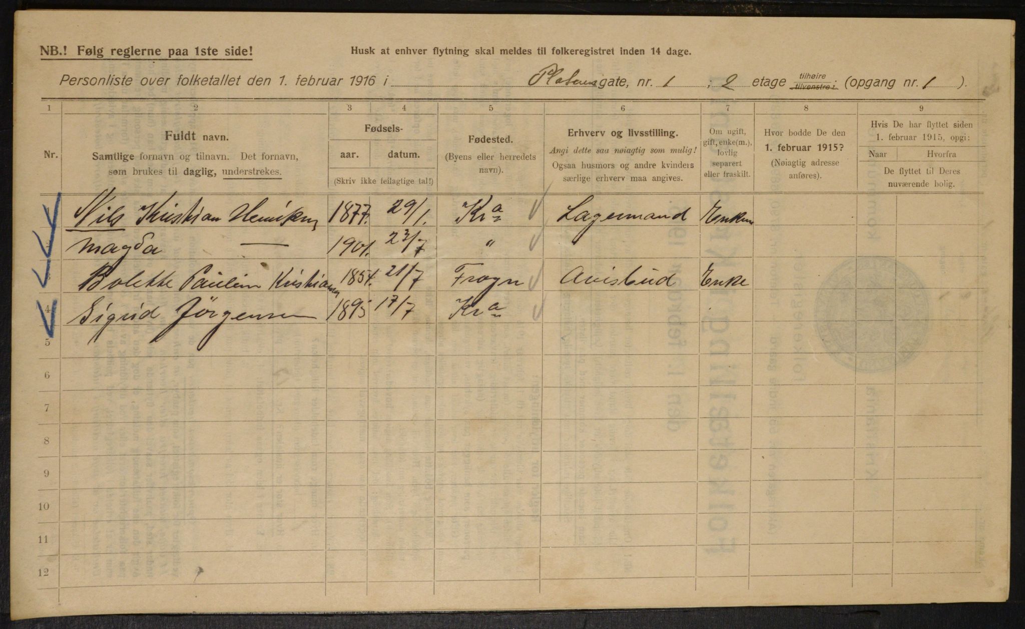 OBA, Municipal Census 1916 for Kristiania, 1916, p. 82120