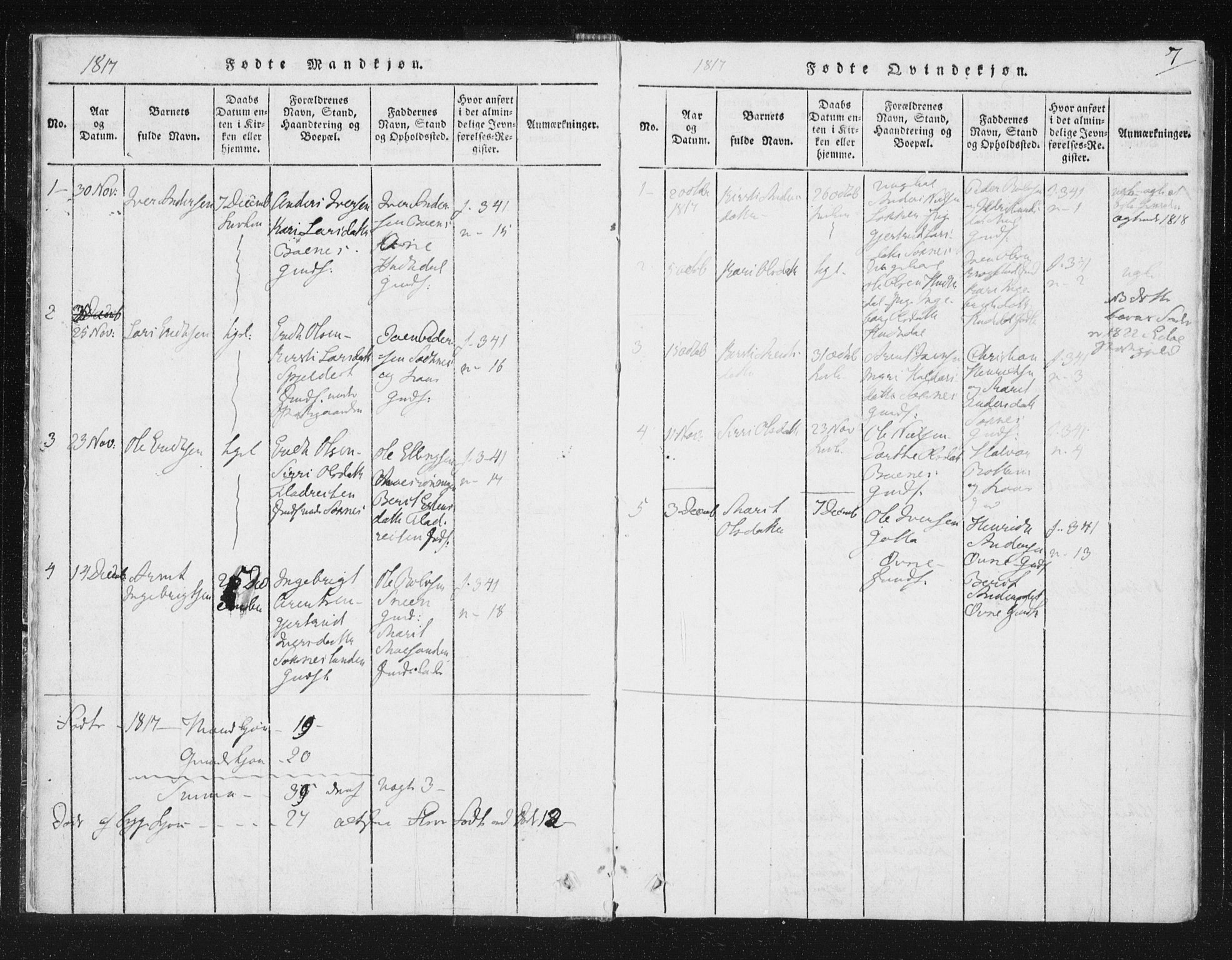 Ministerialprotokoller, klokkerbøker og fødselsregistre - Sør-Trøndelag, SAT/A-1456/687/L0996: Parish register (official) no. 687A04, 1816-1842, p. 7
