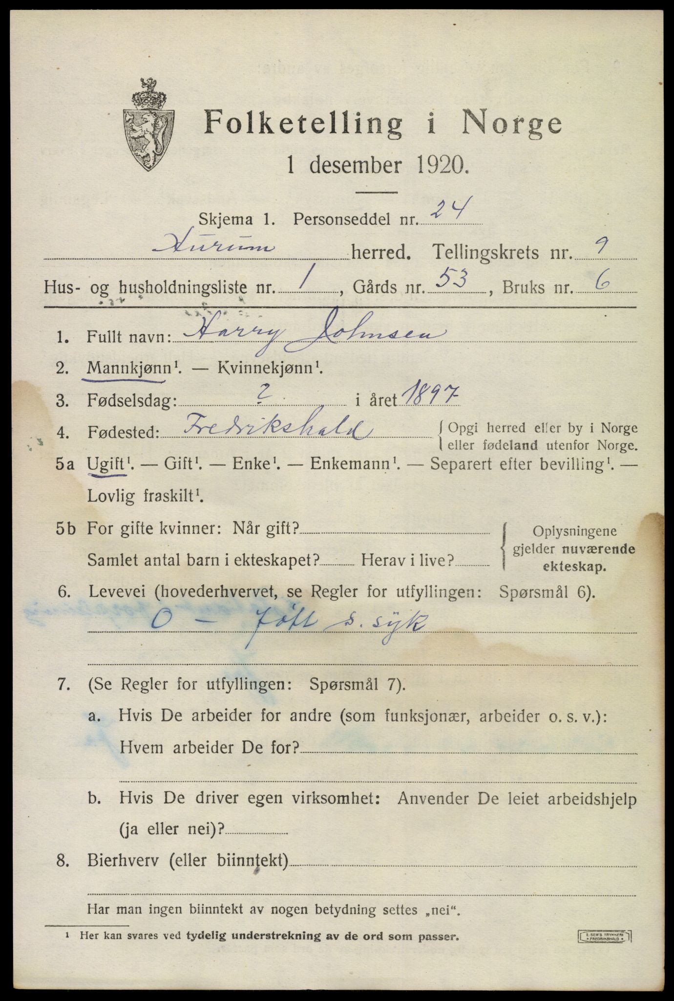 SAKO, 1920 census for Hurum, 1920, p. 12026