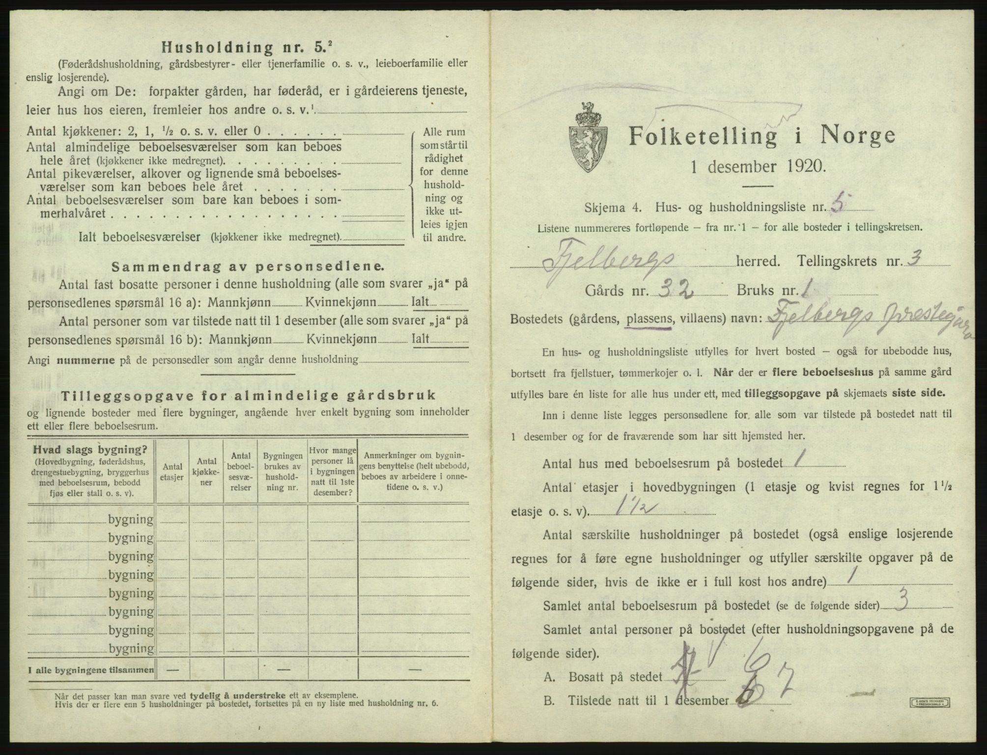 SAB, 1920 census for Fjelberg, 1920, p. 133