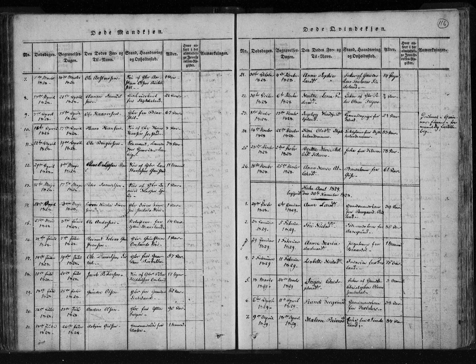 Kvinesdal sokneprestkontor, AV/SAK-1111-0026/F/Fa/Fab/L0003: Parish register (official) no. A 3, 1815-1829, p. 116