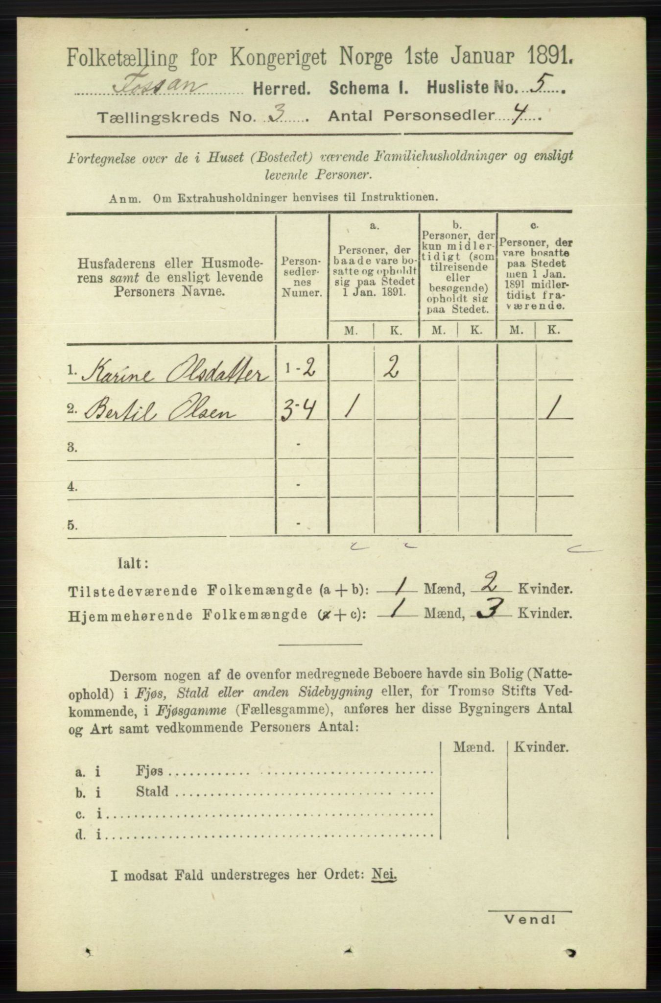 RA, 1891 census for 1129 Forsand, 1891, p. 303