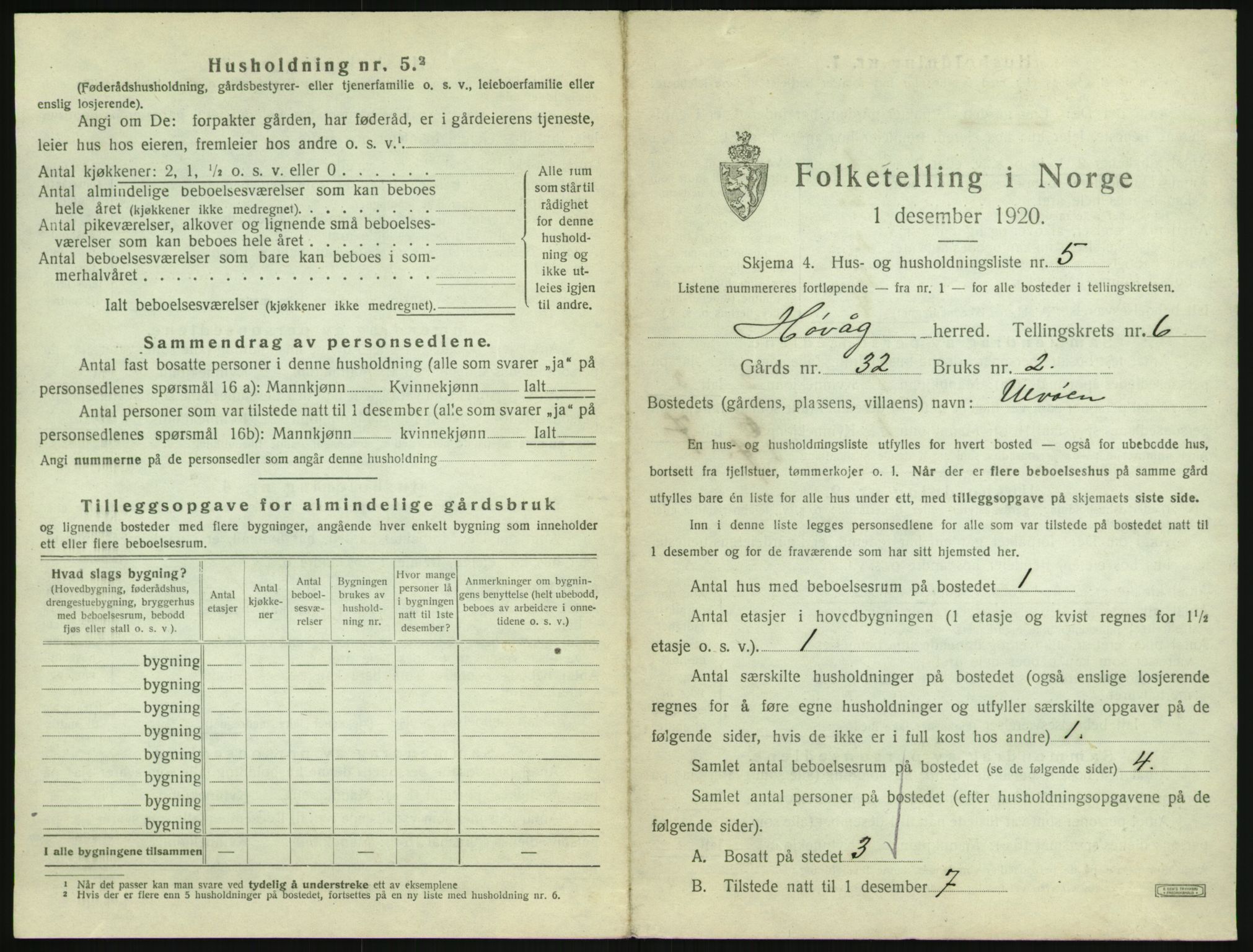 SAK, 1920 census for Høvåg, 1920, p. 508