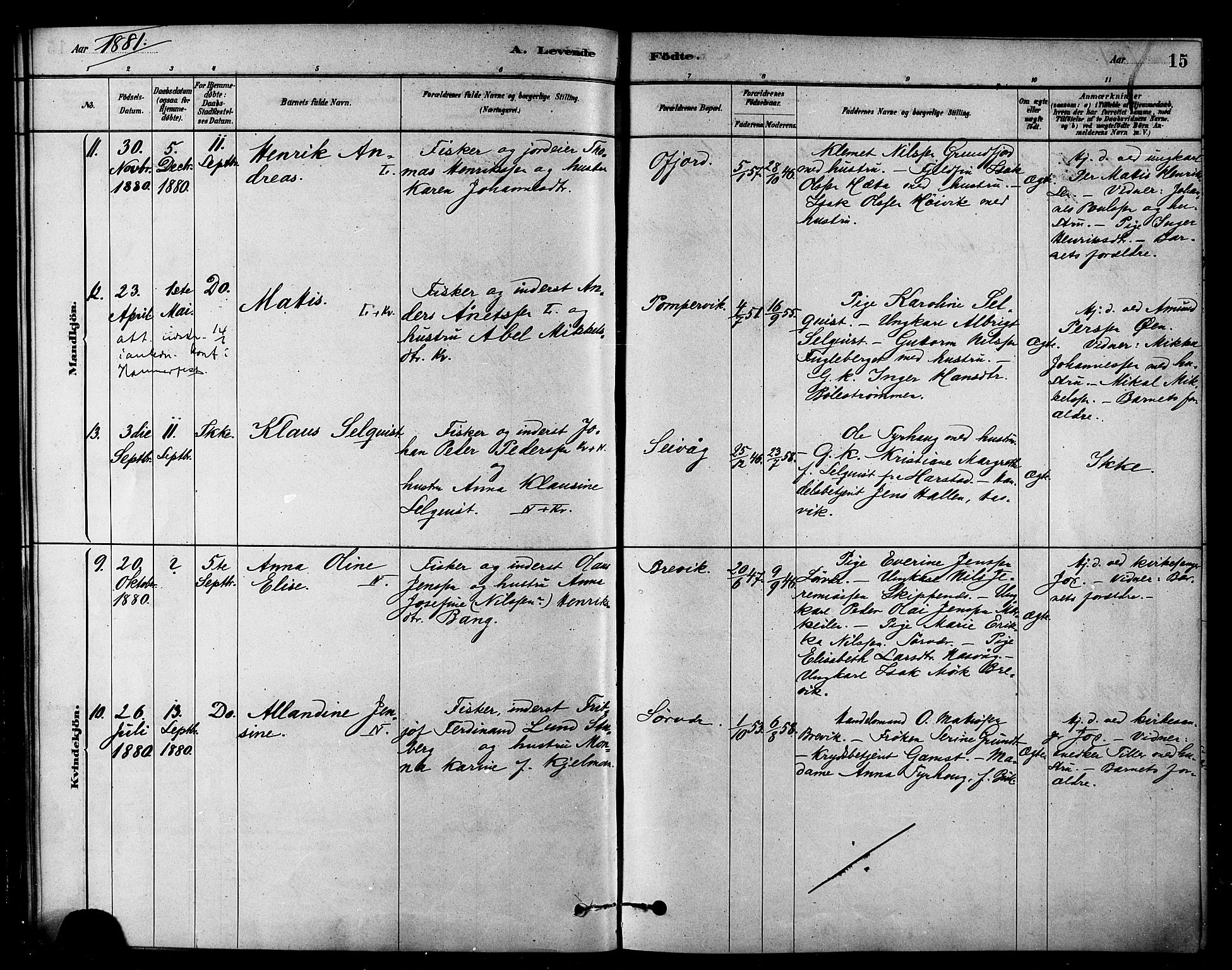 Loppa sokneprestkontor, AV/SATØ-S-1339/H/Ha/L0007kirke: Parish register (official) no. 7, 1879-1889, p. 15