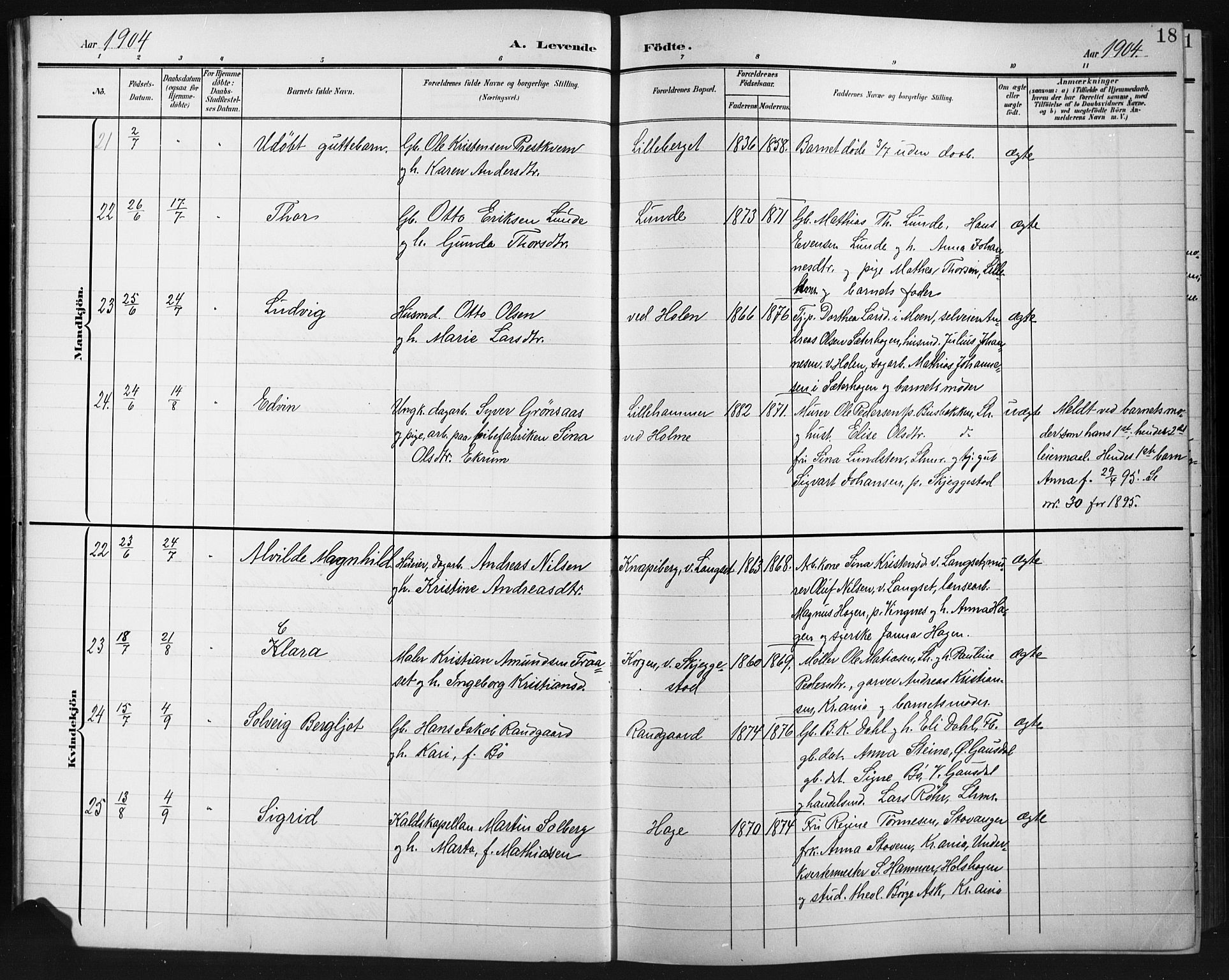 Fåberg prestekontor, AV/SAH-PREST-086/H/Ha/Hab/L0012: Parish register (copy) no. 12, 1903-1924, p. 18