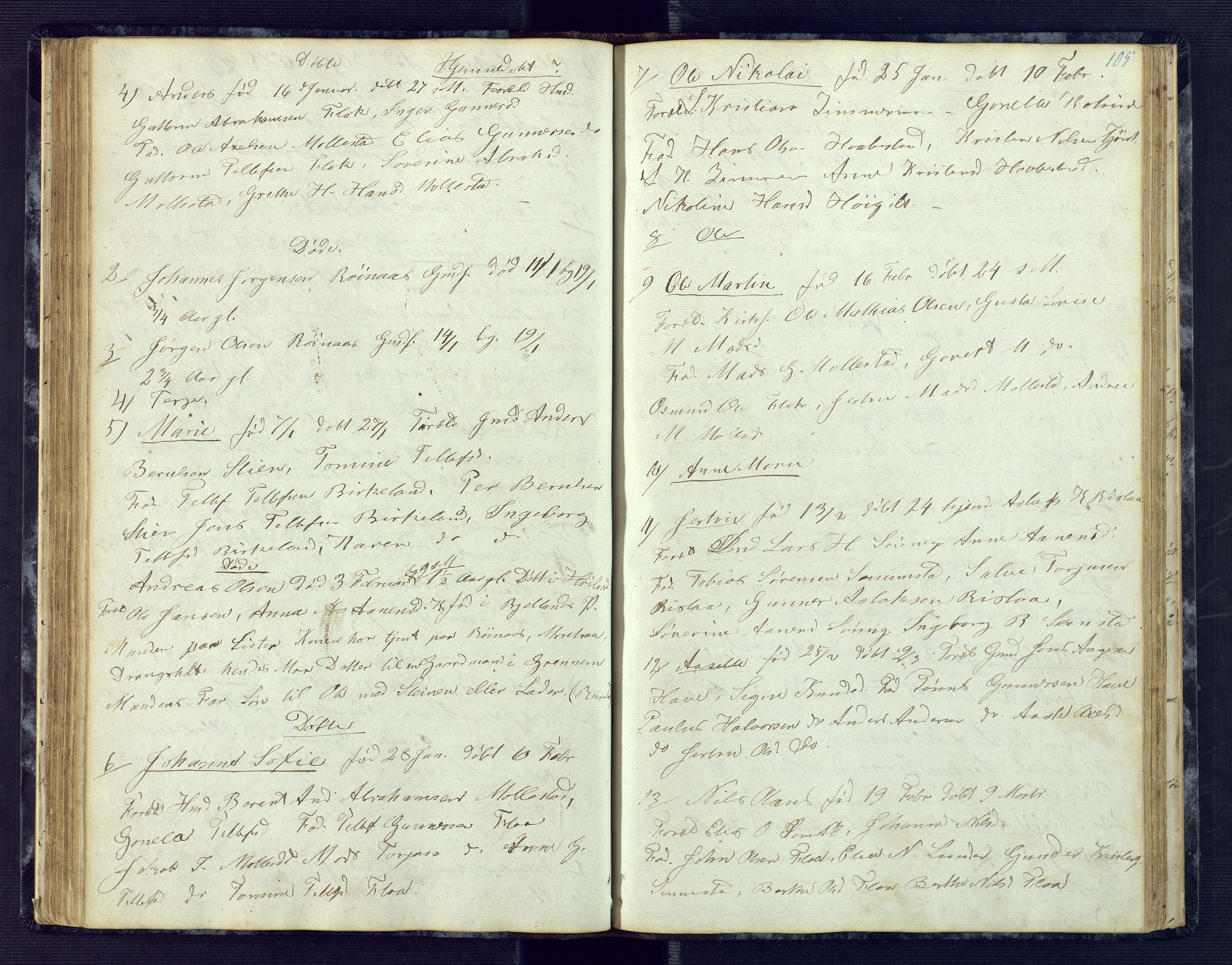 Birkenes sokneprestkontor, SAK/1111-0004/F/Fb/L0001: Parish register (copy) no. B 1, 1837-1856, p. 105