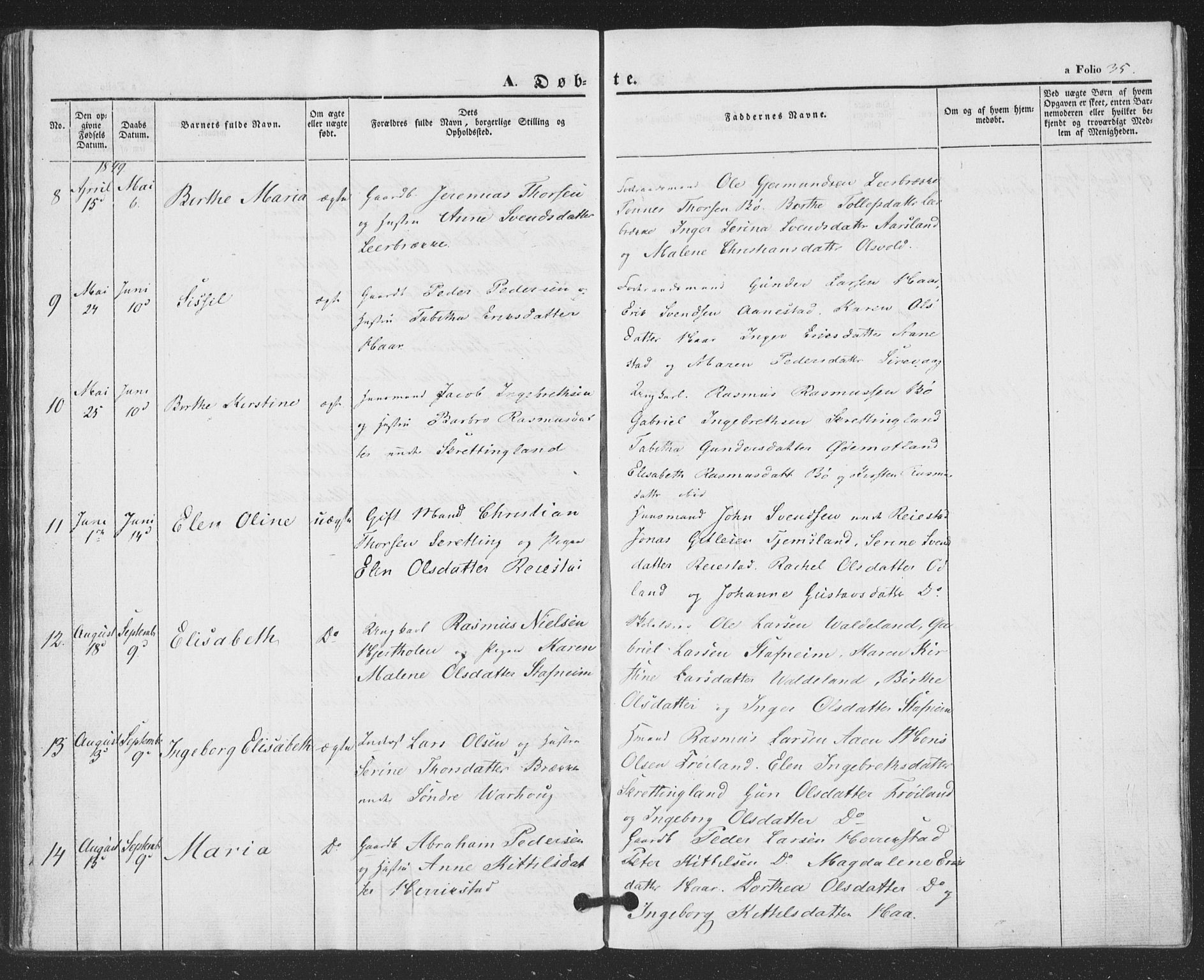 Hå sokneprestkontor, AV/SAST-A-101801/001/30BA/L0007: Parish register (official) no. A 6, 1842-1855, p. 35