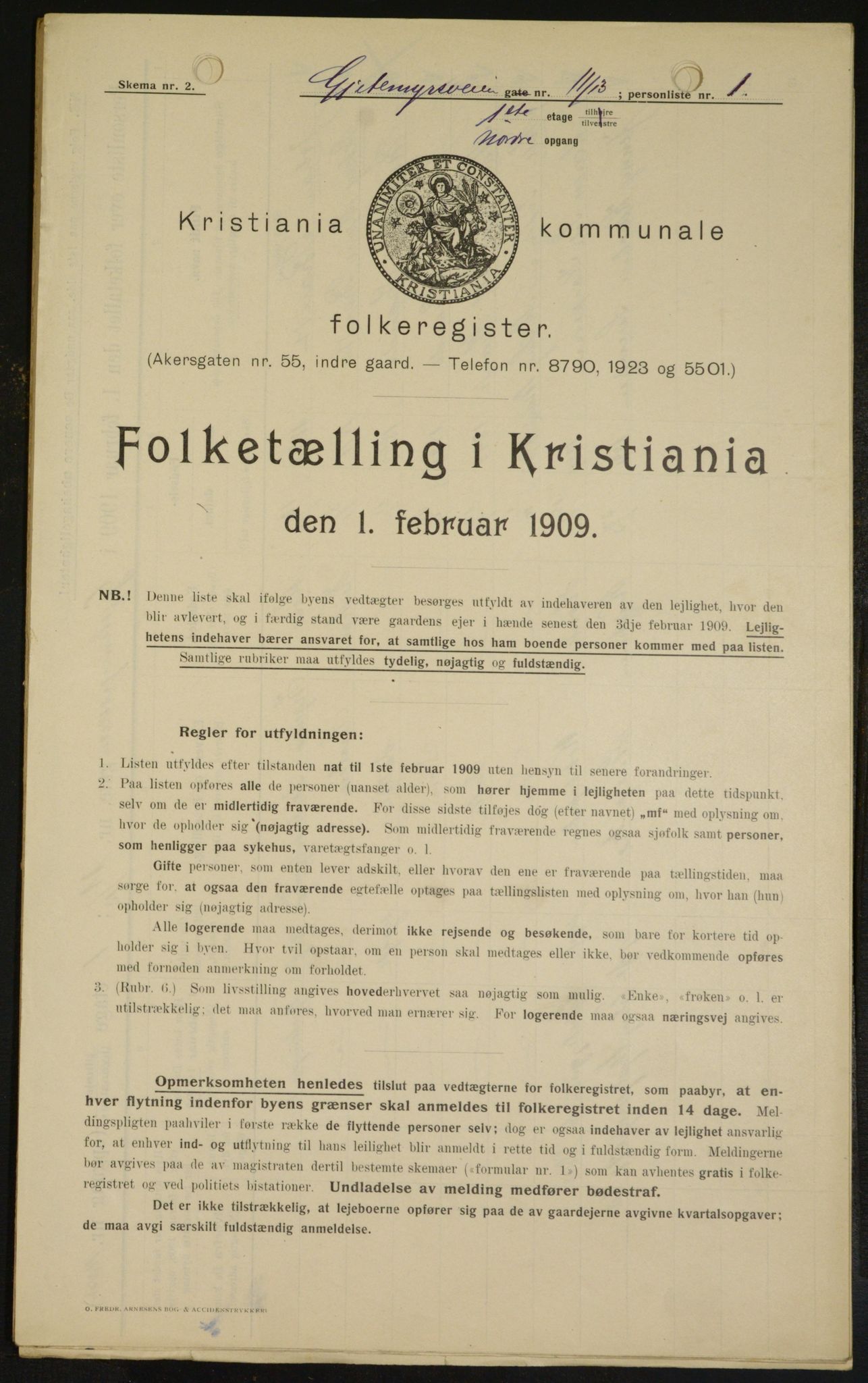 OBA, Municipal Census 1909 for Kristiania, 1909, p. 26143