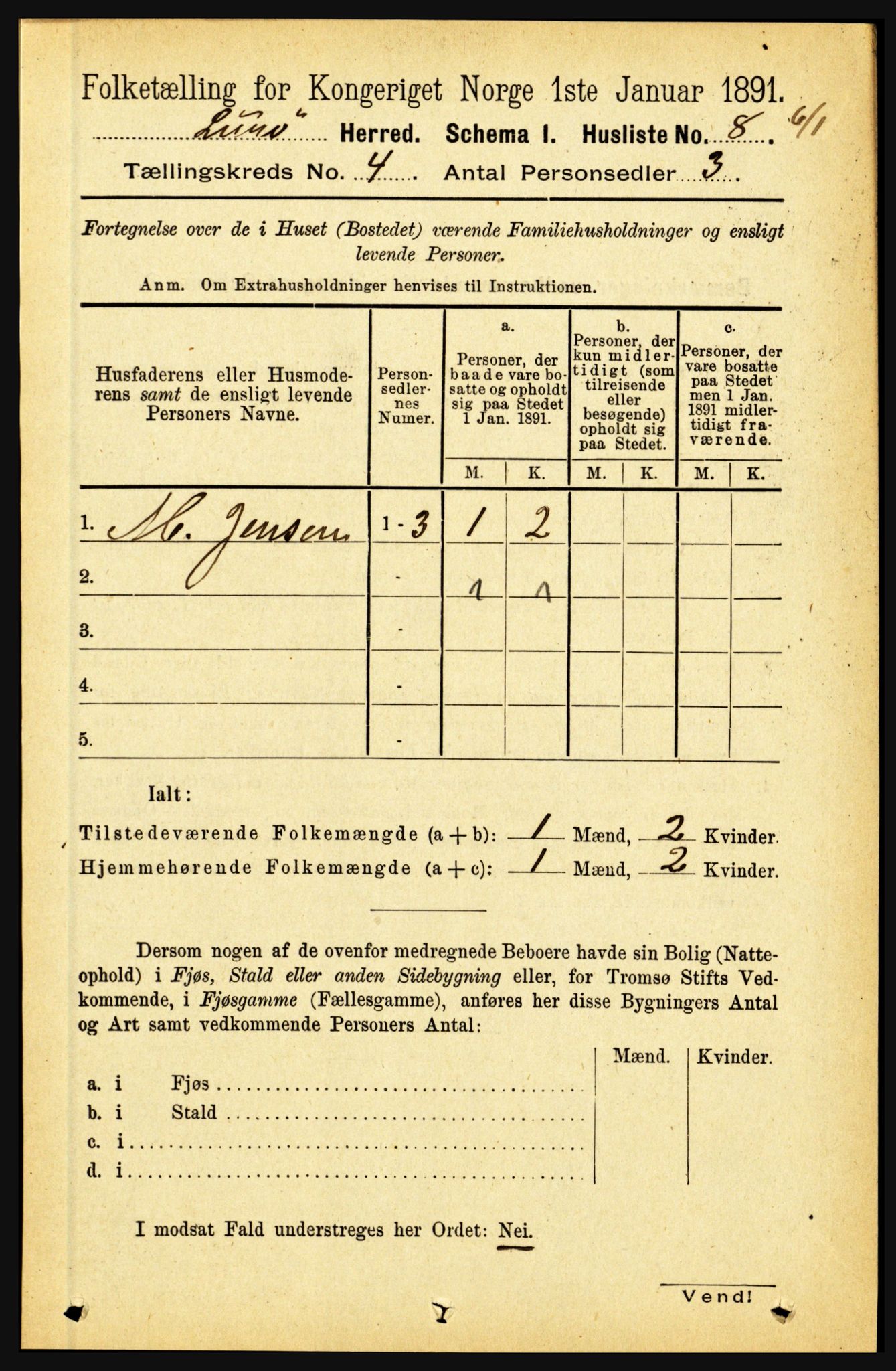 RA, 1891 census for 1834 Lurøy, 1891, p. 1945