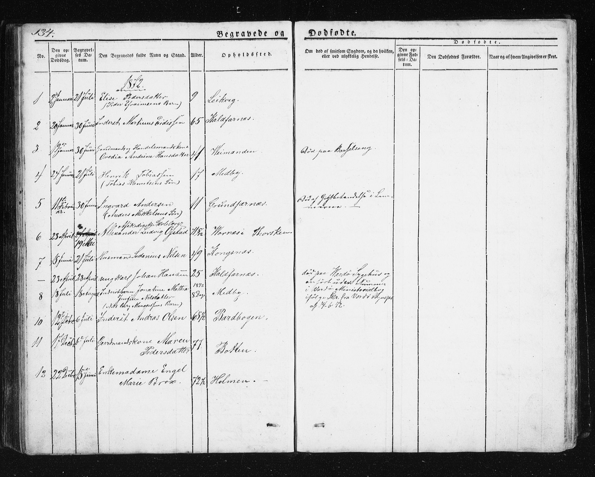 Berg sokneprestkontor, SATØ/S-1318/G/Ga/Gab/L0011klokker: Parish register (copy) no. 11, 1833-1878, p. 134