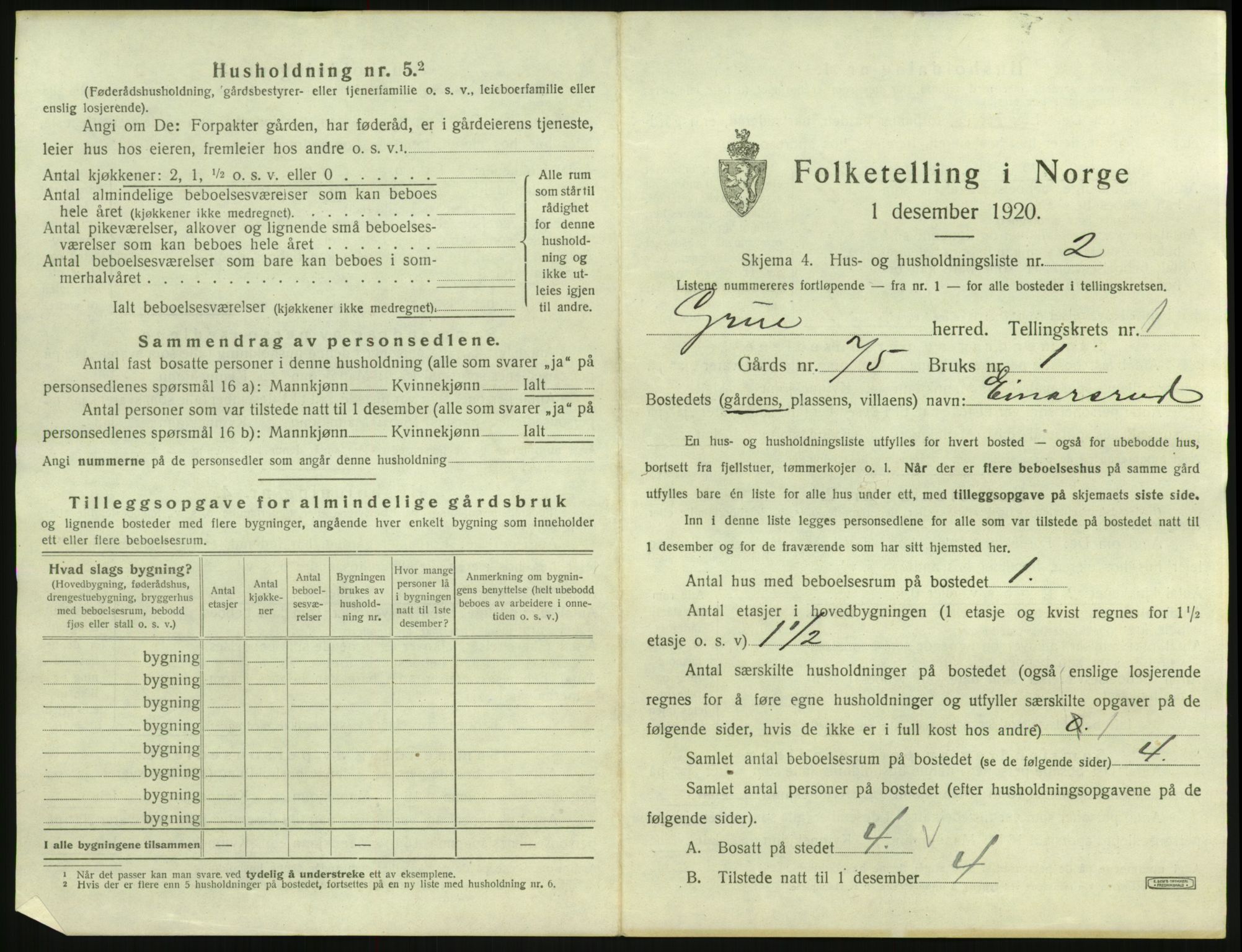 SAH, 1920 census for Grue, 1920, p. 85